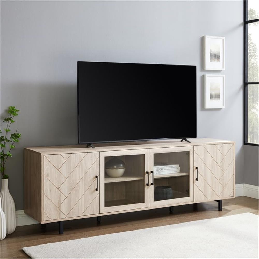 imageWalker Edison Harper Modern 4 Door Herringbone Stand for TVs up to 80 Inches 70 Inch BirchBirch