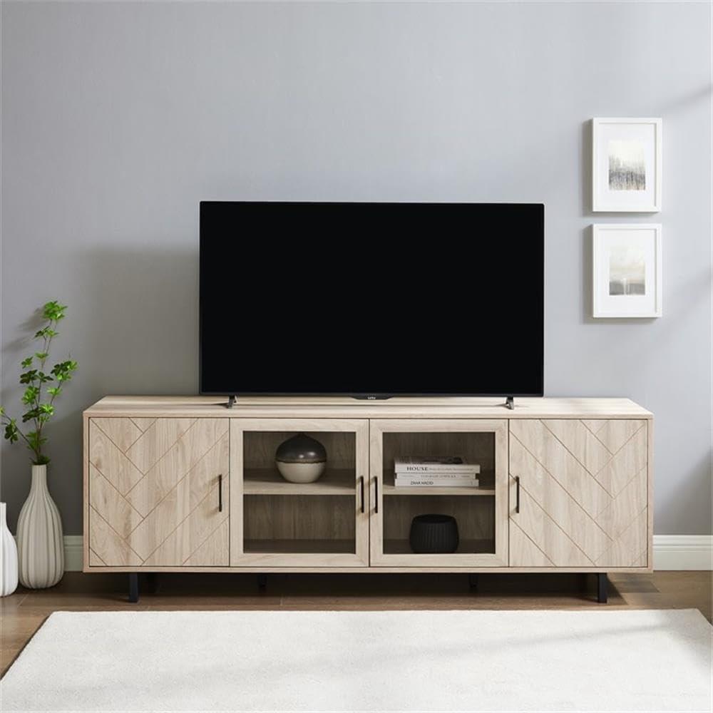 imageWalker Edison Harper Modern 4 Door Herringbone Stand for TVs up to 80 Inches 70 Inch BirchBirch
