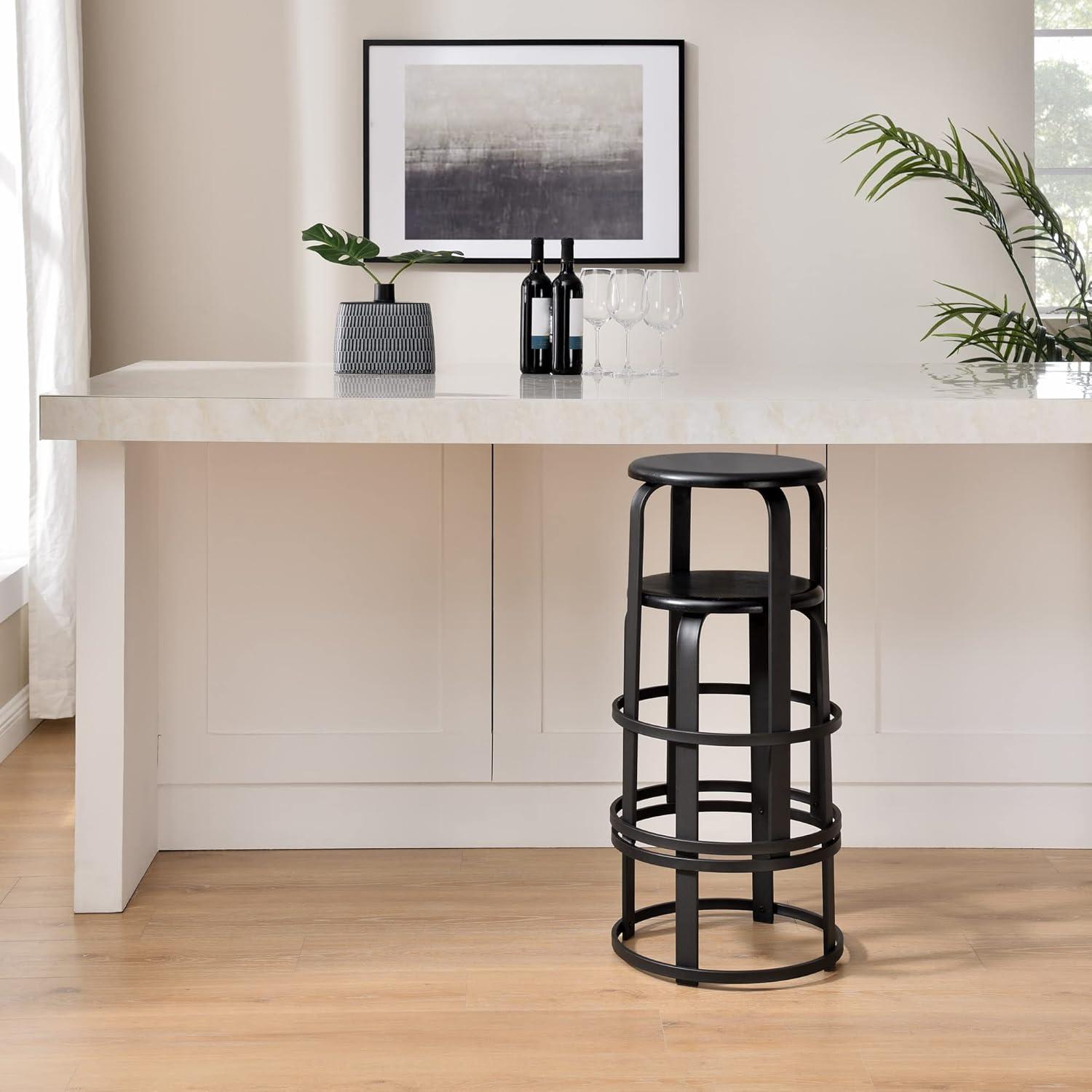imageWalker Edison Hayes Modern Curved Metal and Solid Wood Barstool 26 Inch BlackBlack