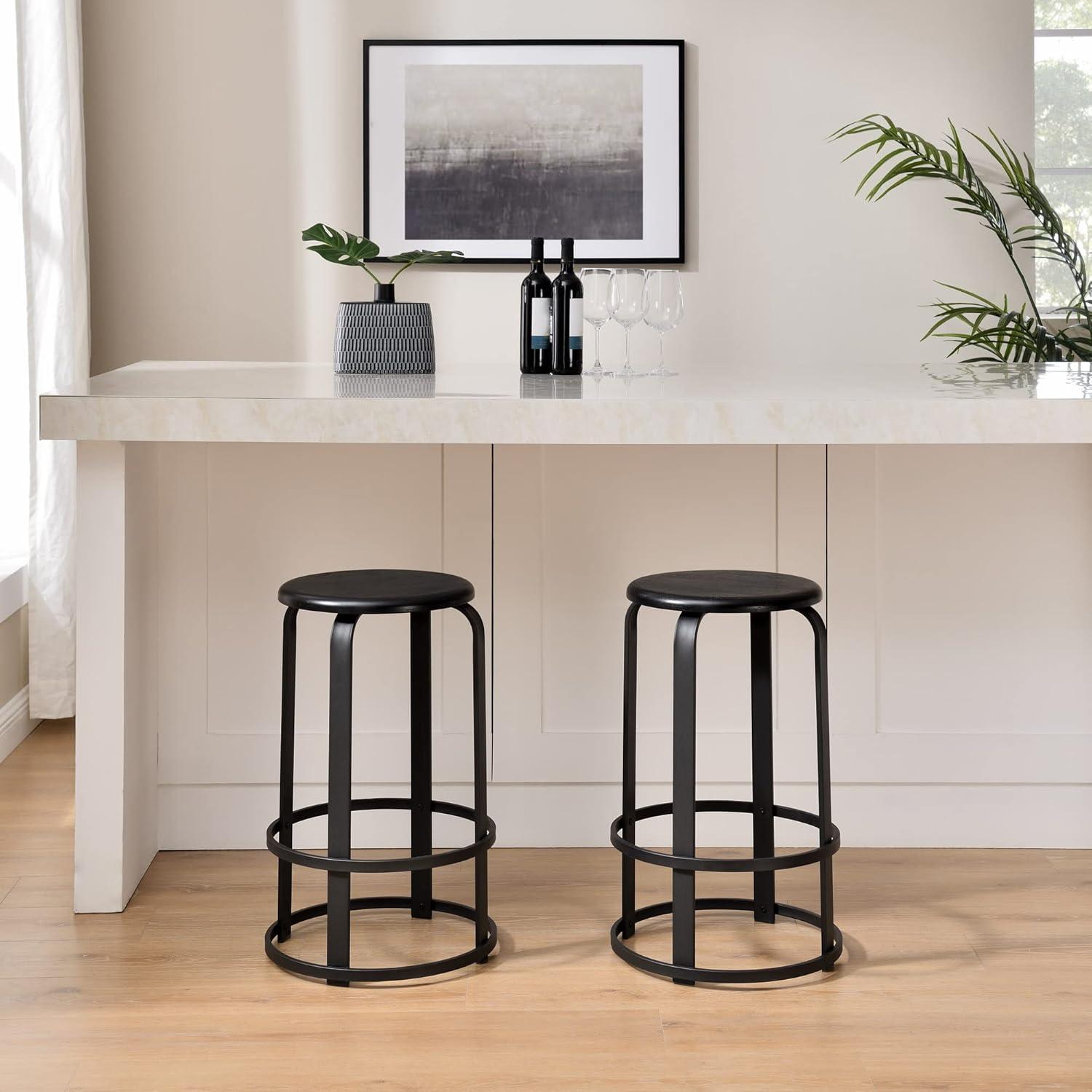 imageWalker Edison Hayes Modern Curved Metal and Solid Wood Barstool 26 Inch BlackBlack