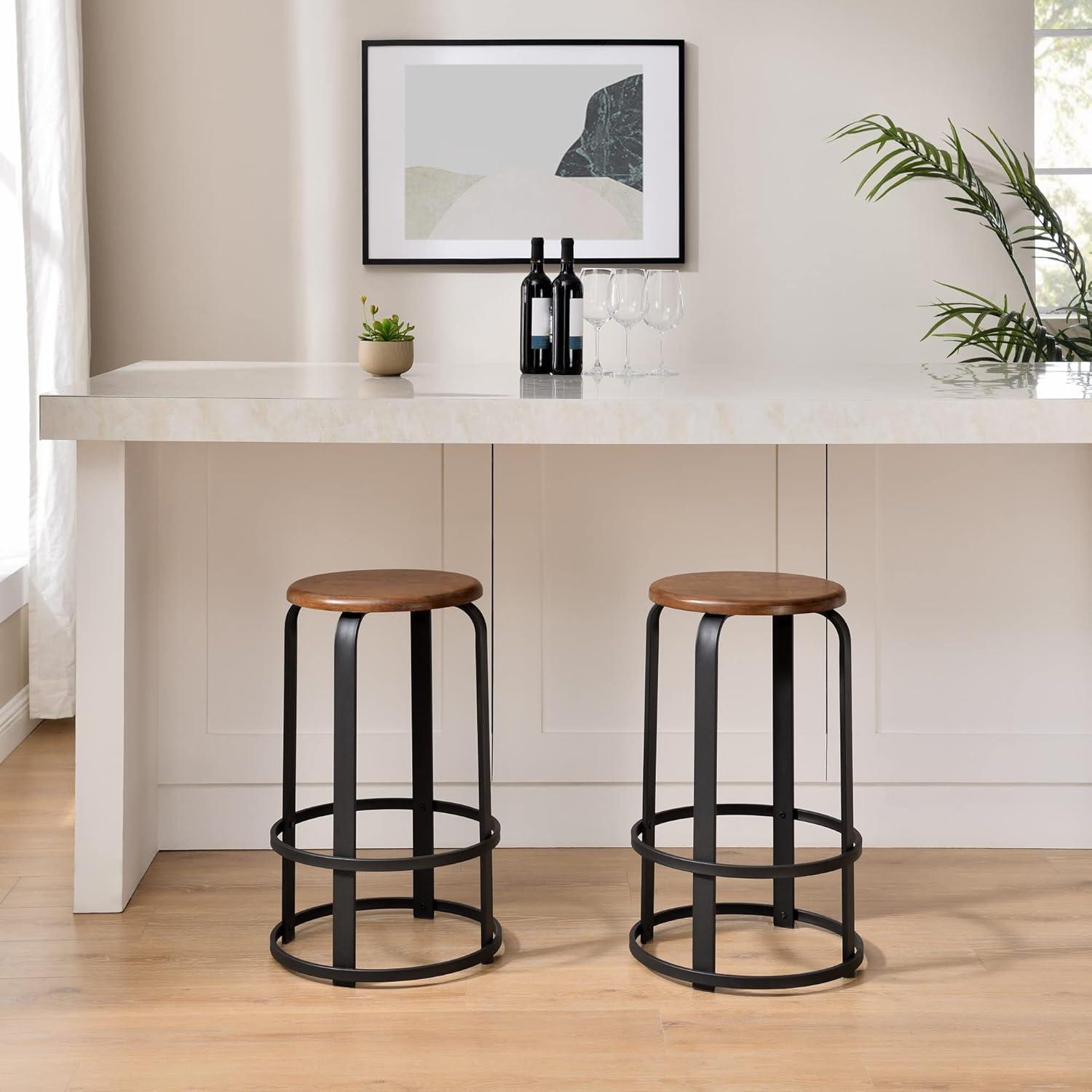 imageWalker Edison Hayes Modern Curved Metal and Solid Wood Barstool 26 Inch BlackDark Coffee Black