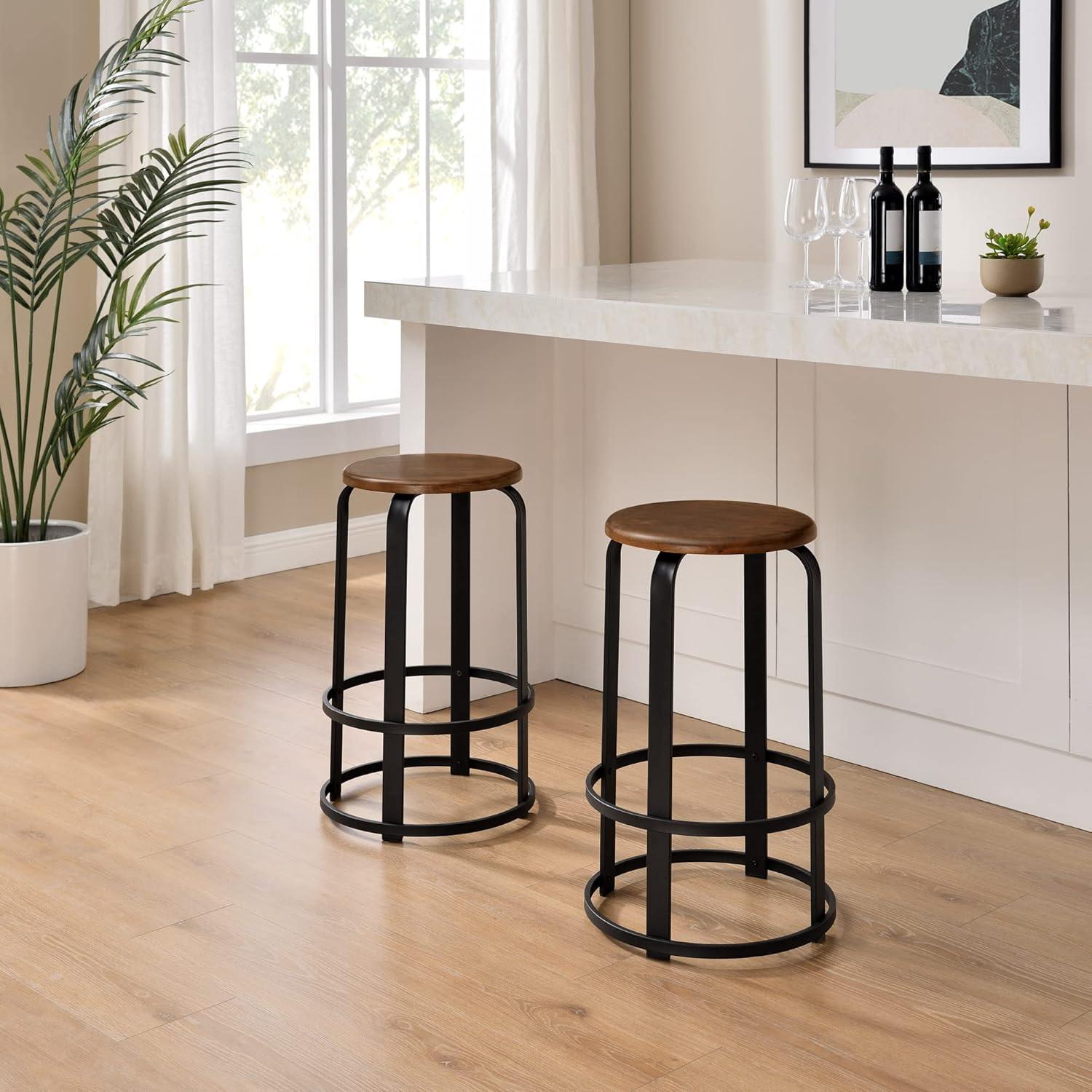 imageWalker Edison Hayes Modern Curved Metal and Solid Wood Barstool 26 Inch BlackDark Coffee Black