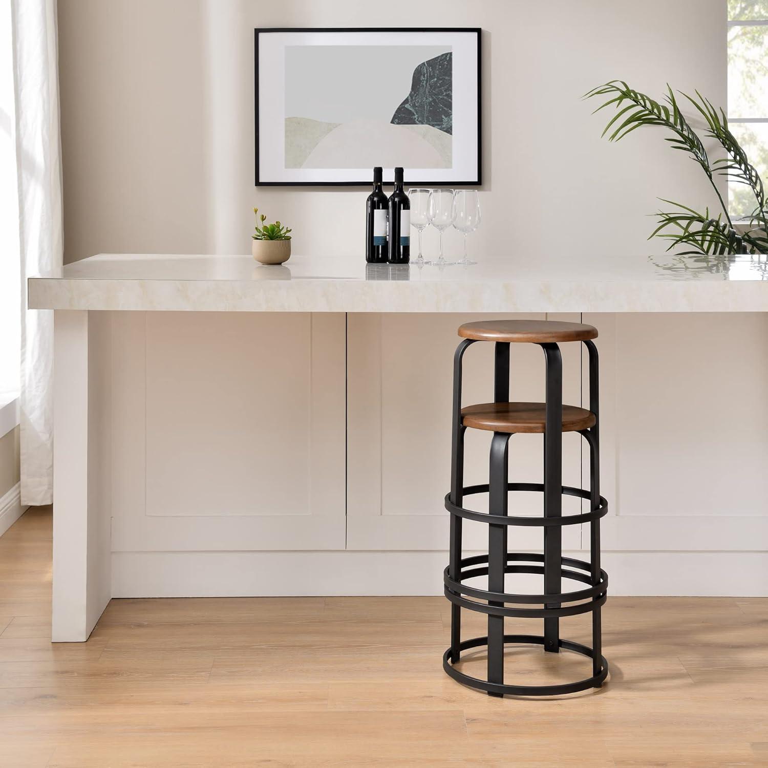 imageWalker Edison Hayes Modern Curved Metal and Solid Wood Barstool 26 Inch BlackDark Coffee Black