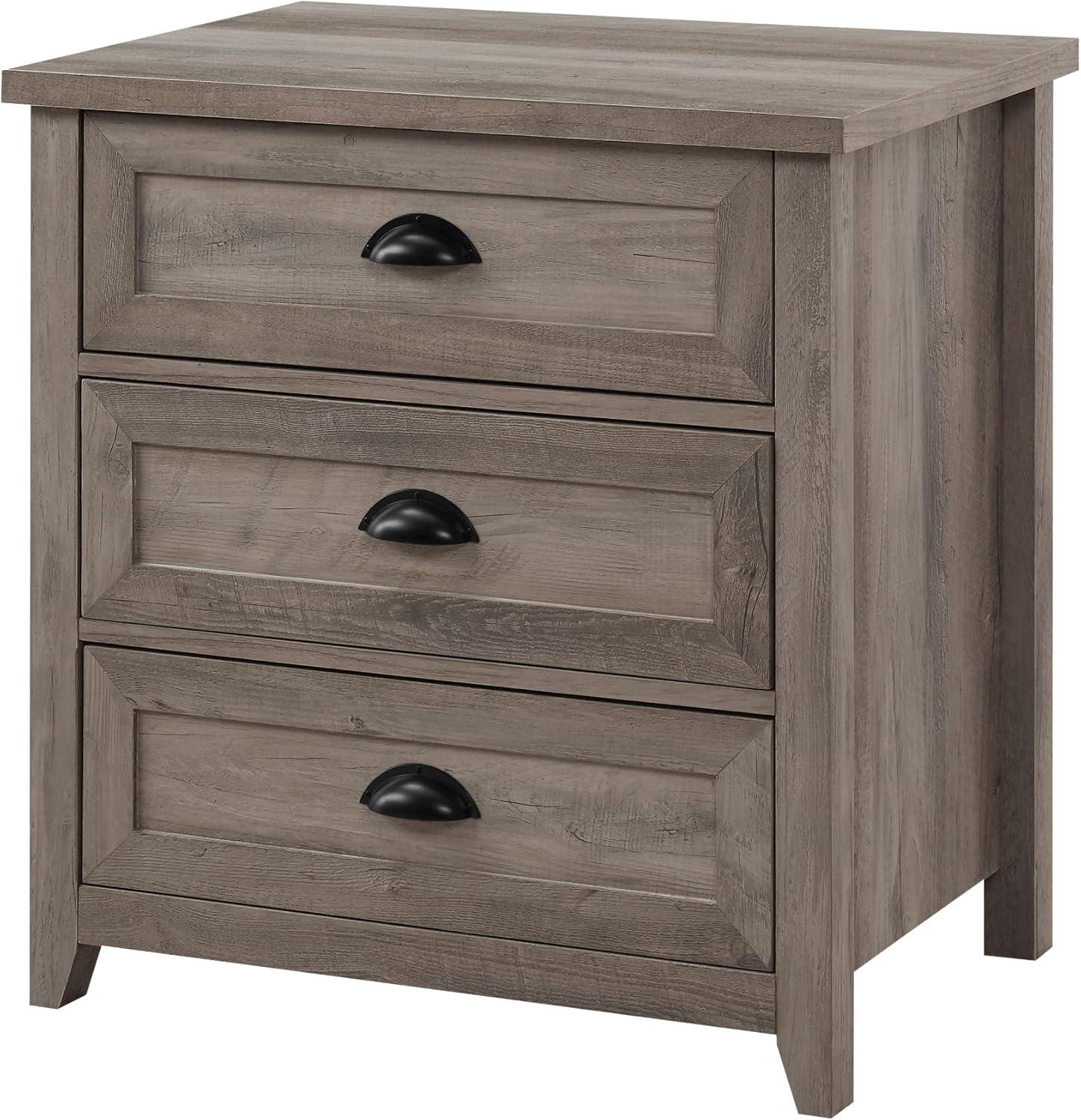 imageWalker Edison Hazel Modern Farmhouse 3 Drawer Framed Nightstand with HalfMoon Handles 25 Inch White OakGrey Wash