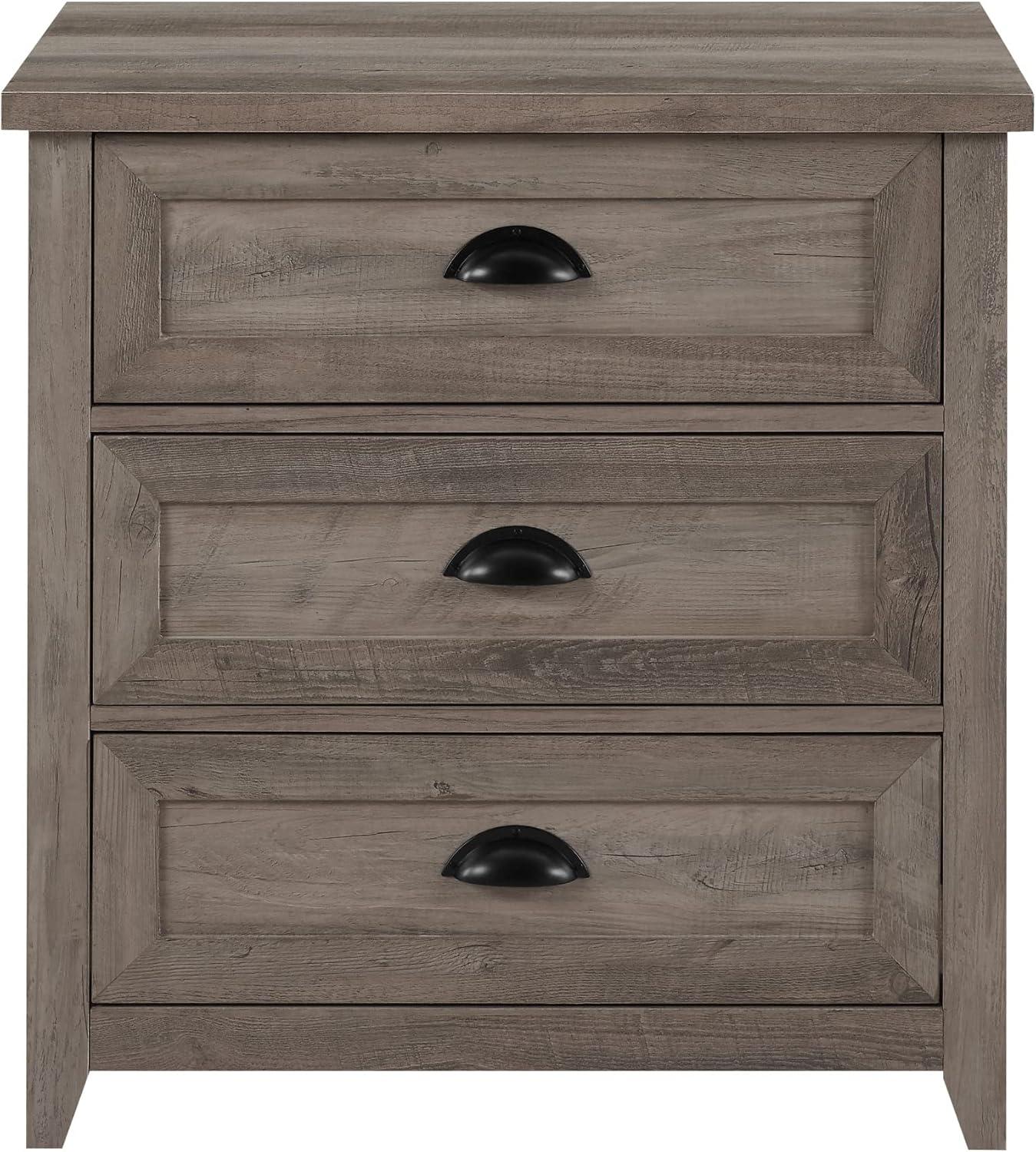 imageWalker Edison Hazel Modern Farmhouse 3 Drawer Framed Nightstand with HalfMoon Handles 25 Inch White OakGrey Wash