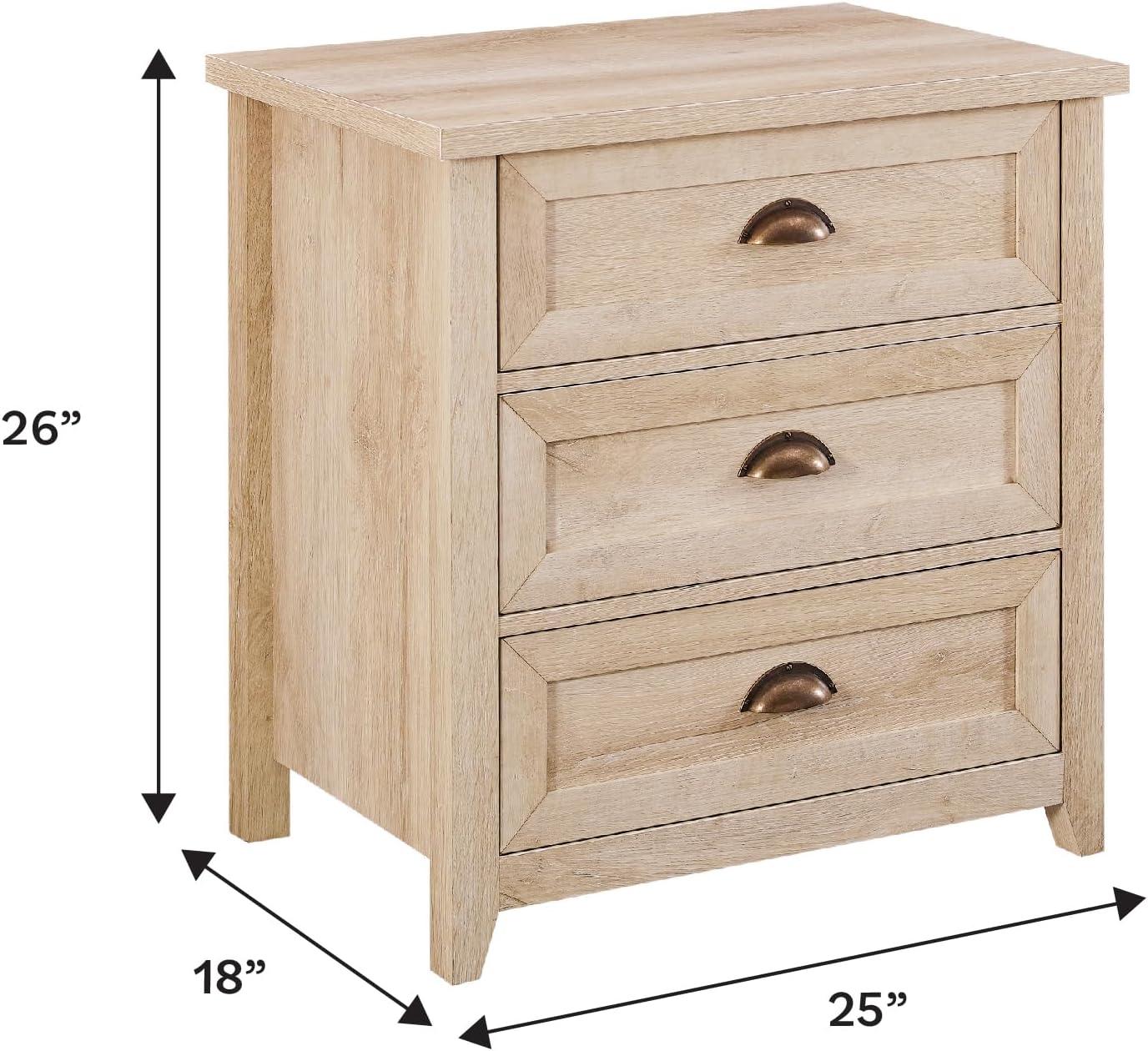 imageWalker Edison Hazel Modern Farmhouse 3 Drawer Framed Nightstand with HalfMoon Handles 25 Inch White OakWhite Oak