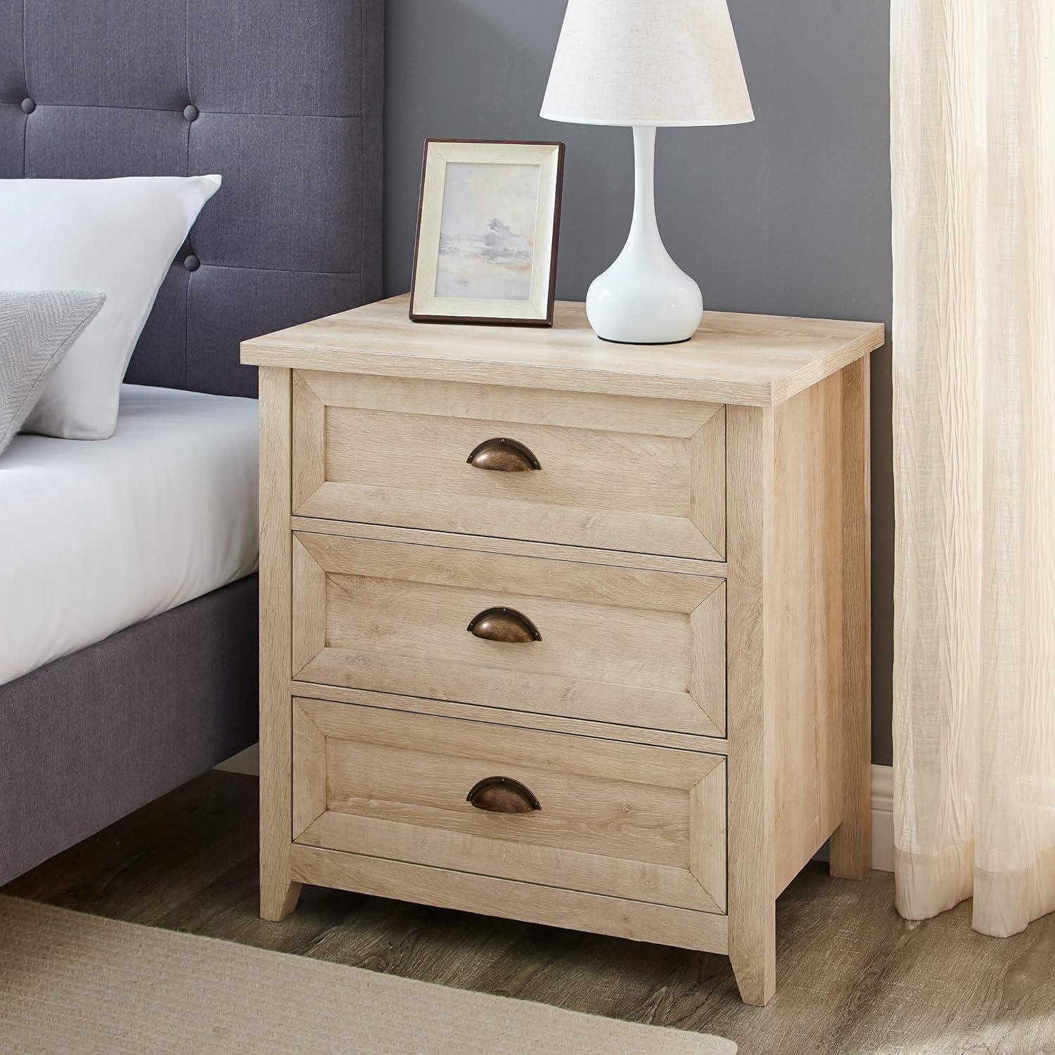 imageWalker Edison Hazel Modern Farmhouse 3 Drawer Framed Nightstand with HalfMoon Handles 25 Inch White OakWhite Oak