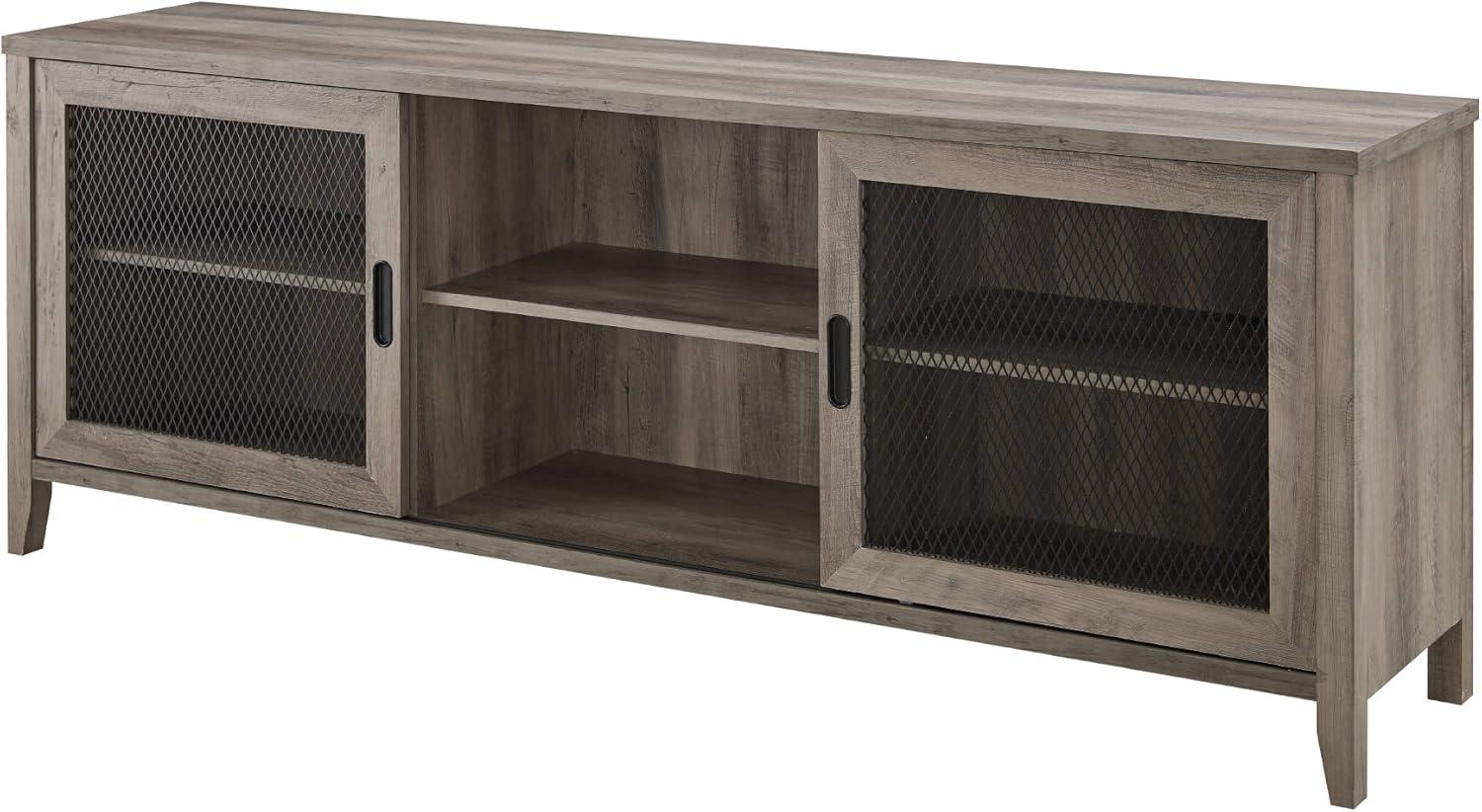 imageWalker Edison Industrial Farmhouse Sliding Metal Barn Door Wood TV Stand Storage Cabinet for TVs up to 80quot 70 Inch GreyGrey