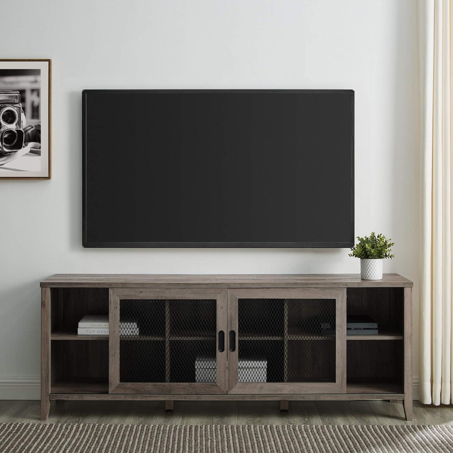 imageWalker Edison Industrial Farmhouse Sliding Metal Barn Door Wood TV Stand Storage Cabinet for TVs up to 80quot 70 Inch GreyGrey