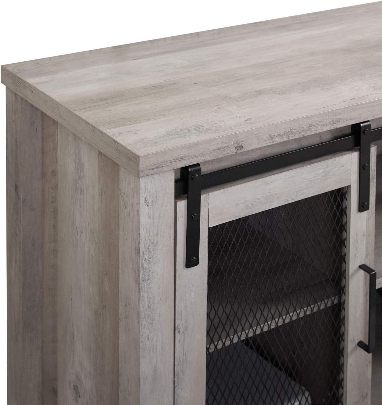 imageWalker Edison Industrial Farmhouse Sliding Metal Barn Door Wood TV Stand Storage Cabinet for TVs up to 80quot 70 Inch GreyGrey Wash