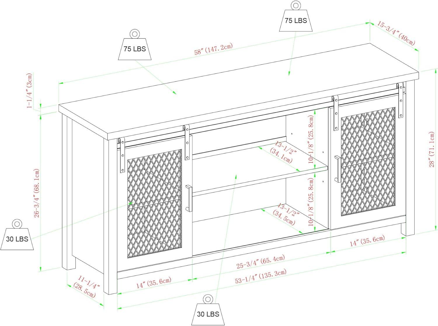 imageWalker Edison Industrial Farmhouse Sliding Metal Barn Door Wood TV Stand Storage Cabinet for TVs up to 80quot 70 Inch GreyGrey Wash
