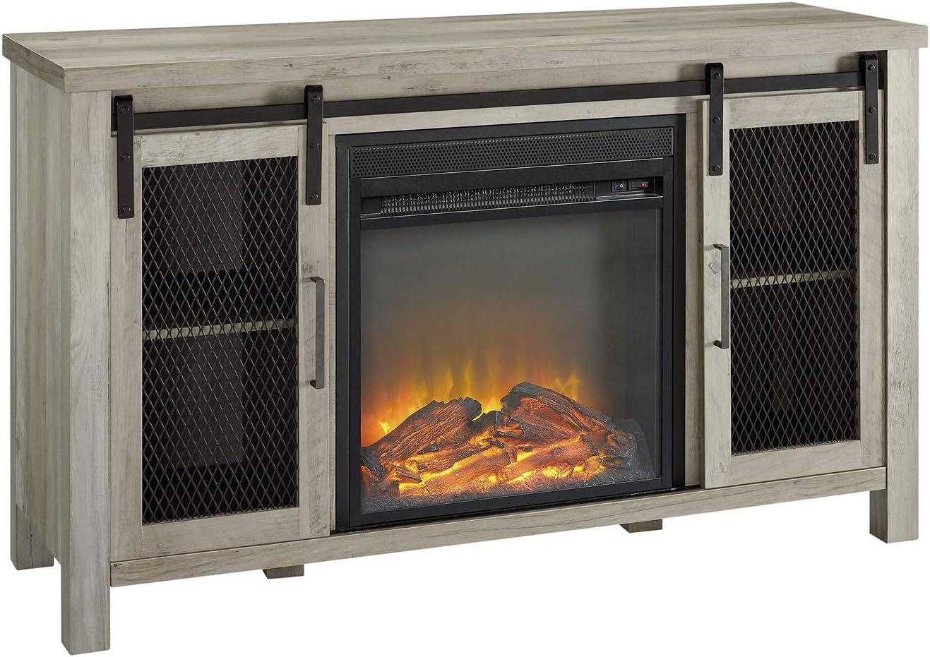 imageWalker Edison Industrial Farmhouse Sliding Metal Barn Door Wood TV Stand Storage Cabinet for TVs up to 80quot 70 Inch GreyGrey Wash