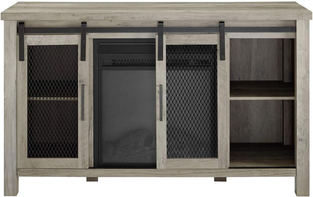 imageWalker Edison Industrial Farmhouse Sliding Metal Barn Door Wood TV Stand Storage Cabinet for TVs up to 80quot 70 Inch GreyGrey Wash