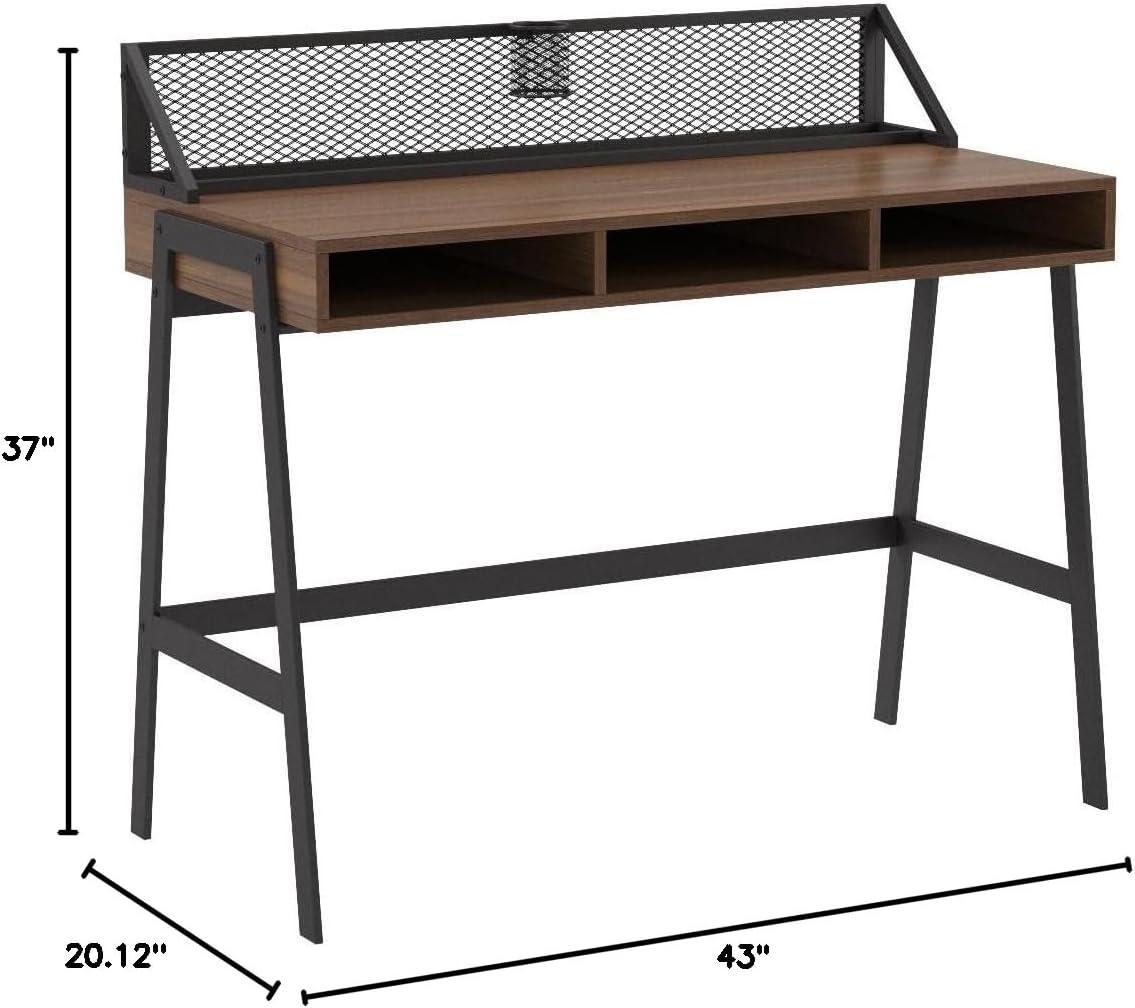 imageWalker Edison Industrial Mesh Wood Laptop Computer Writing Desk Home Office Workstation Small 42 Inch Dark WalnutDark Walnut