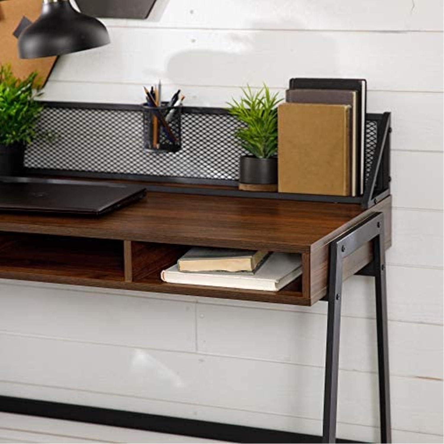 imageWalker Edison Industrial Mesh Wood Laptop Computer Writing Desk Home Office Workstation Small 42 Inch Dark WalnutDark Walnut