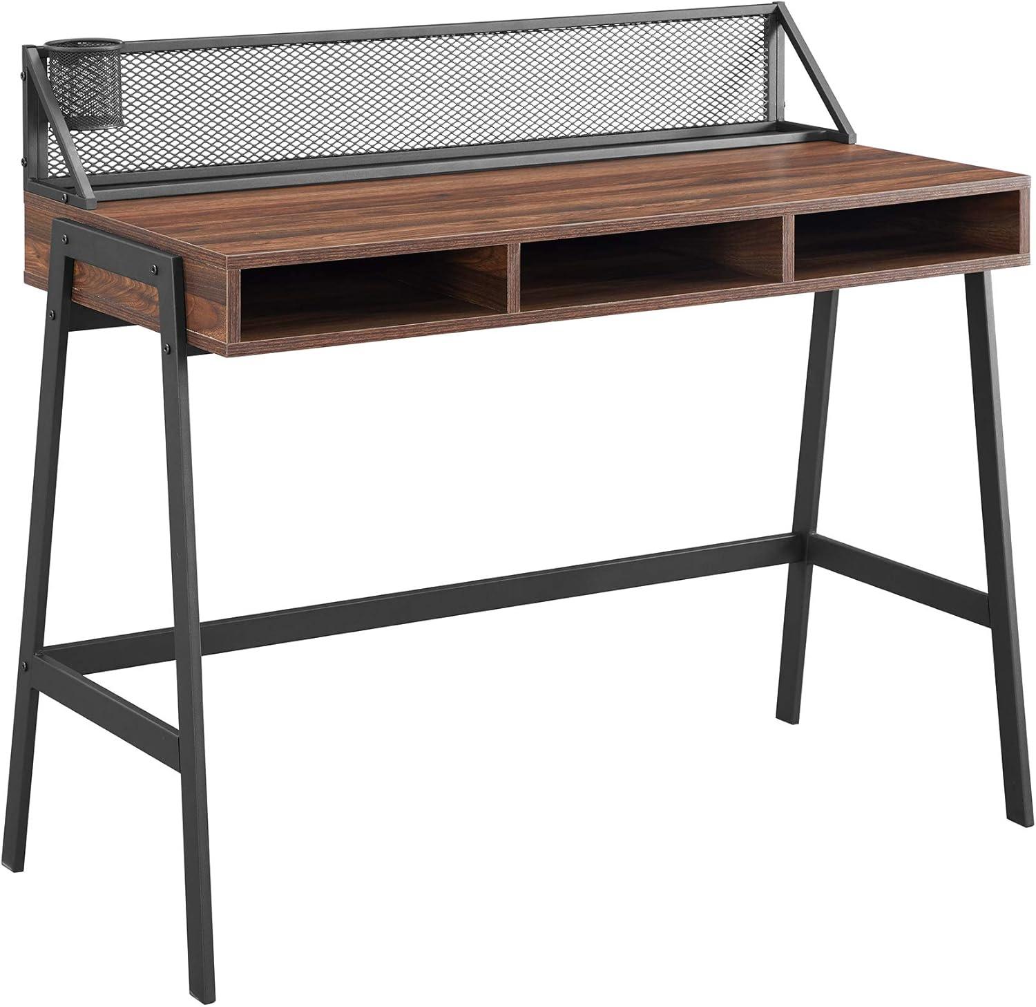 imageWalker Edison Industrial Mesh Wood Laptop Computer Writing Desk Home Office Workstation Small 42 Inch Dark WalnutDark Walnut