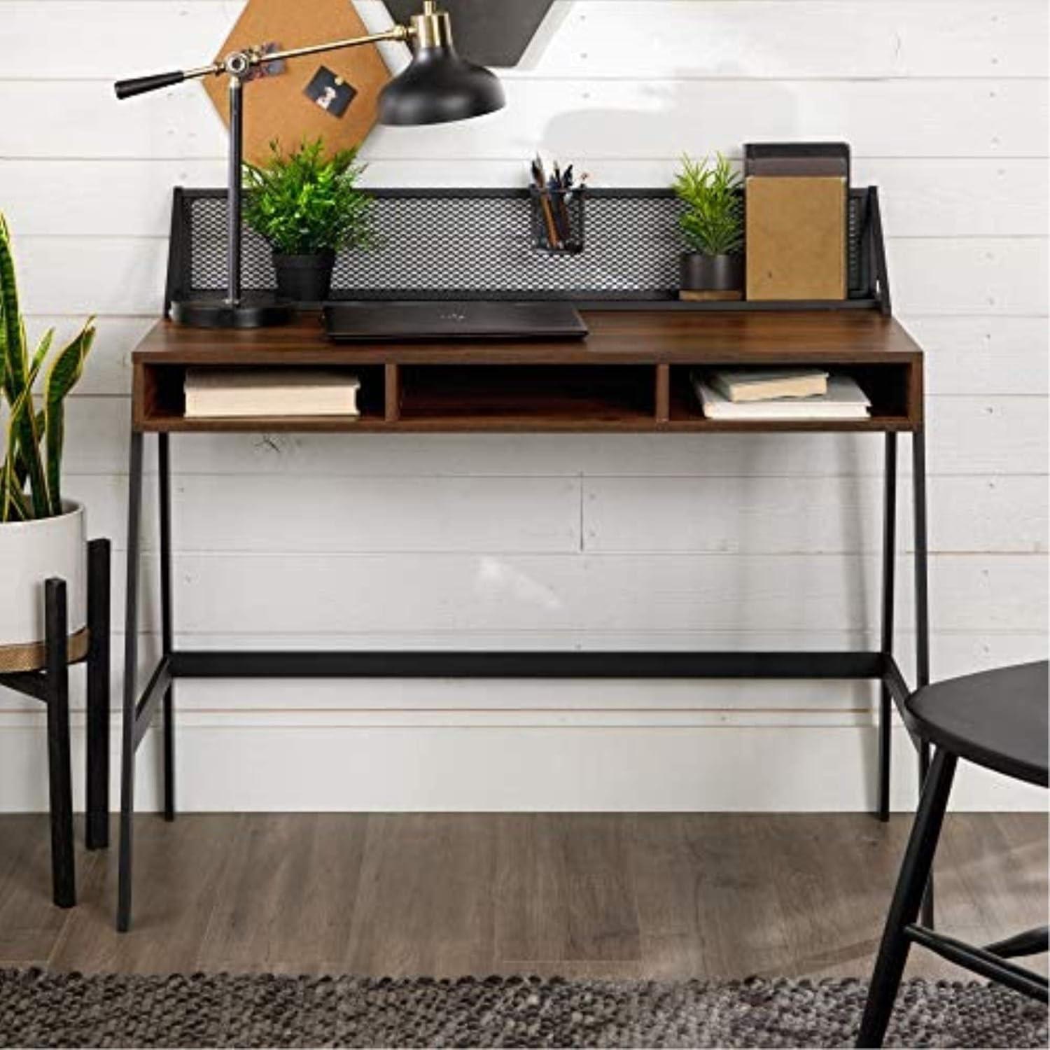 imageWalker Edison Industrial Mesh Wood Laptop Computer Writing Desk Home Office Workstation Small 42 Inch Dark WalnutDark Walnut