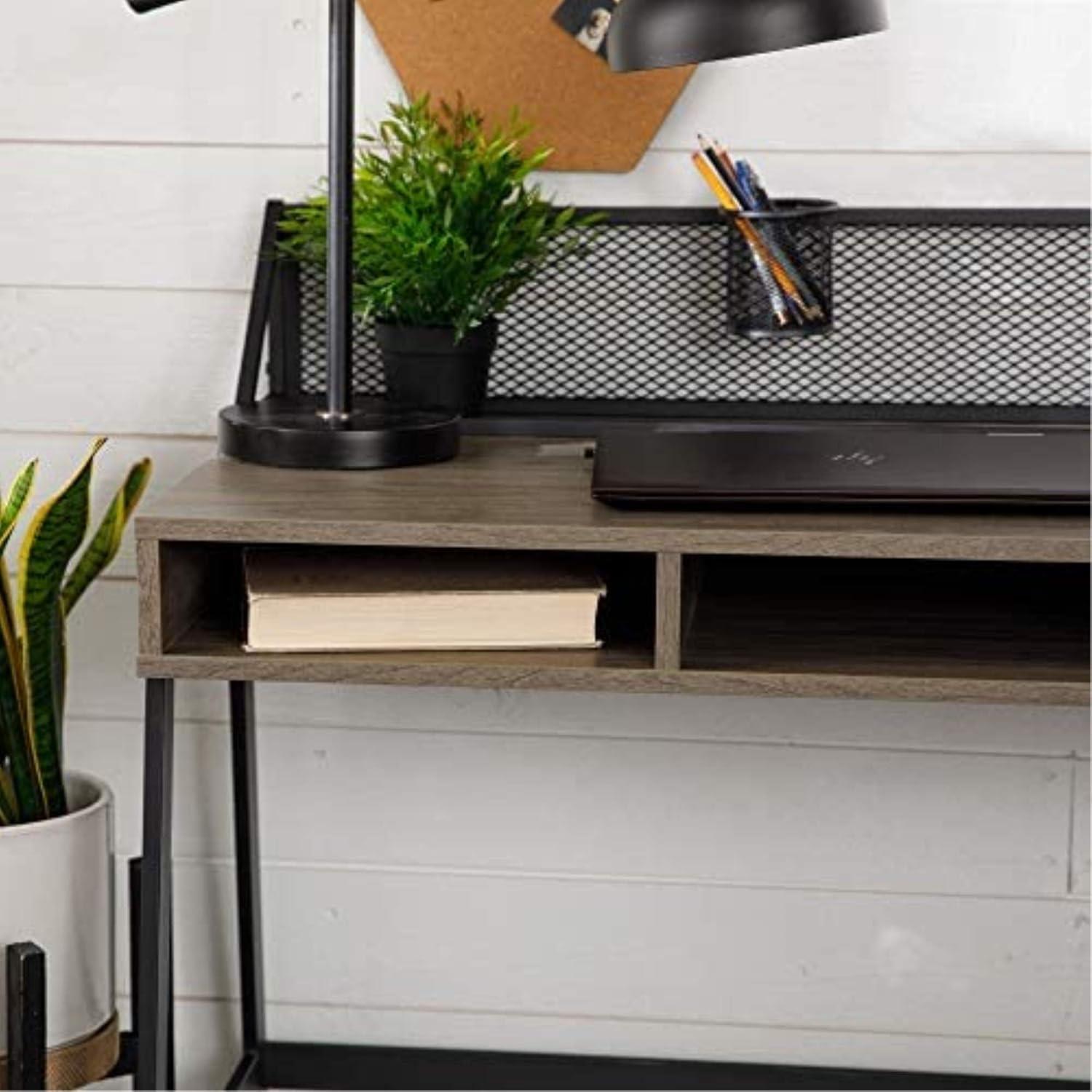 imageWalker Edison Industrial Mesh Wood Laptop Computer Writing Desk Home Office Workstation Small 42 Inch Dark WalnutSlate Grey