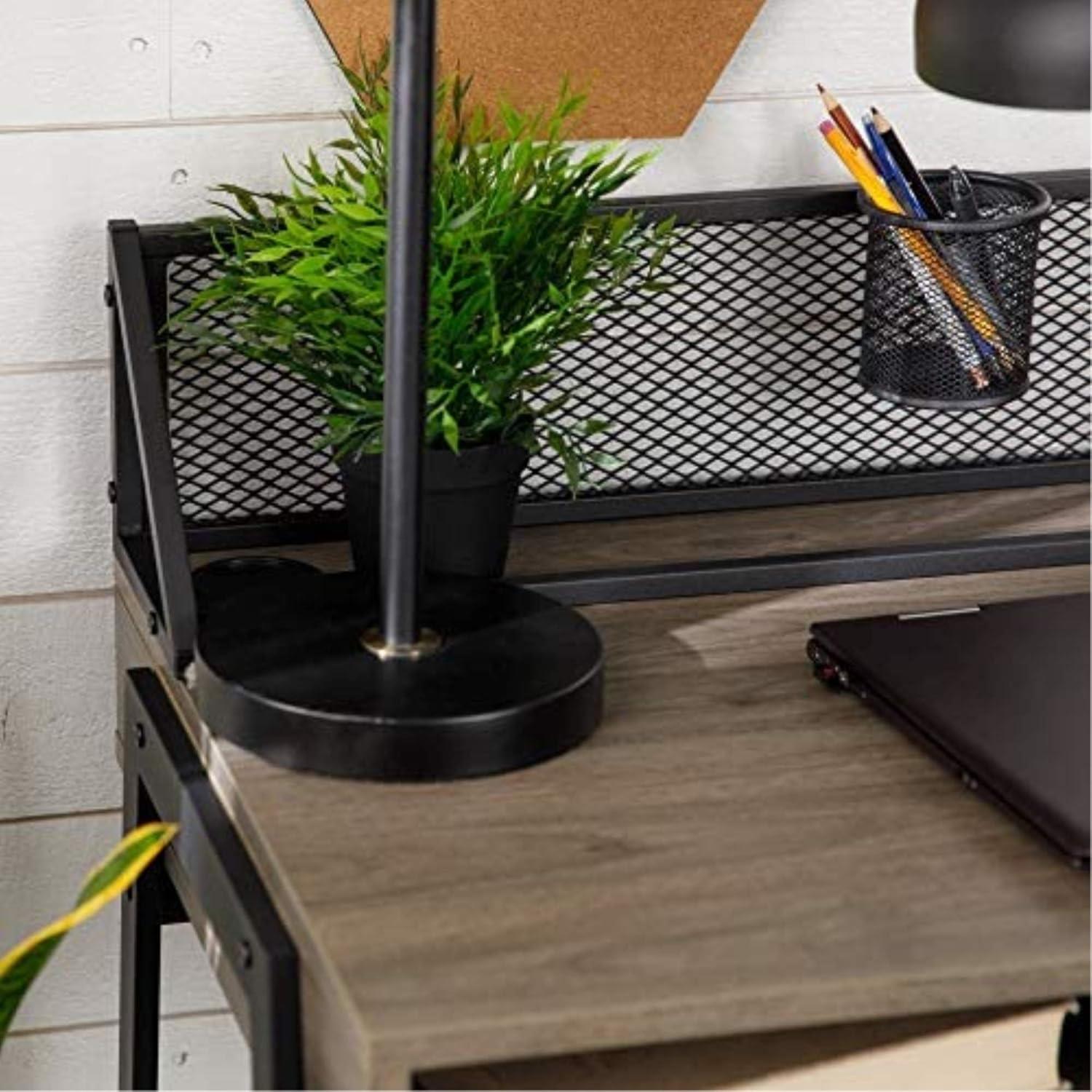 imageWalker Edison Industrial Mesh Wood Laptop Computer Writing Desk Home Office Workstation Small 42 Inch Dark WalnutSlate Grey