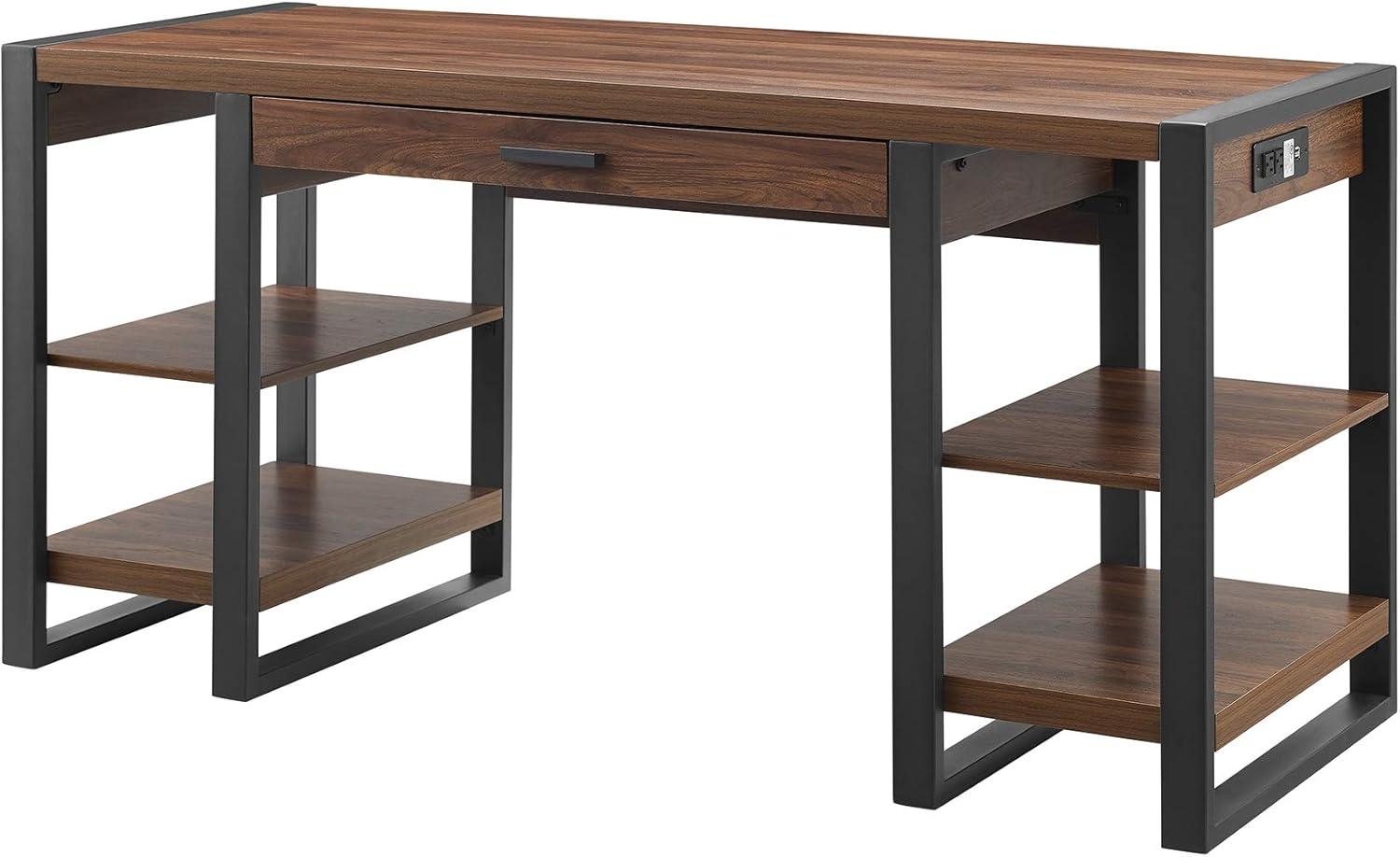 imageWalker Edison Industrial Wood Computer Writing Desk 4 Storage Shelves and Gaming Gamer Command Center Workstation Desk Home Office 60 Inch Dark WalnutDark Walnut