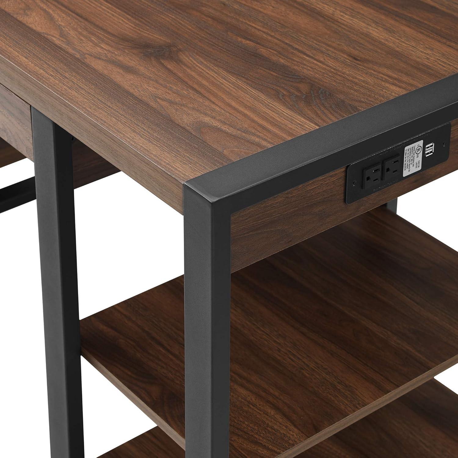 imageWalker Edison Industrial Wood Computer Writing Desk 4 Storage Shelves and Gaming Gamer Command Center Workstation Desk Home Office 60 Inch Dark WalnutDark Walnut