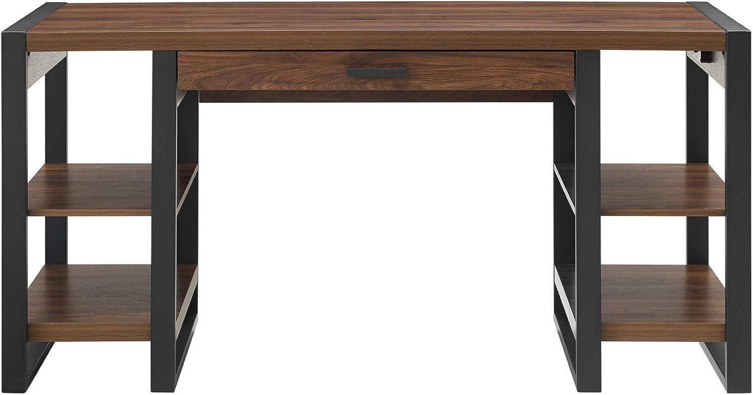 imageWalker Edison Industrial Wood Computer Writing Desk 4 Storage Shelves and Gaming Gamer Command Center Workstation Desk Home Office 60 Inch Dark WalnutDark Walnut