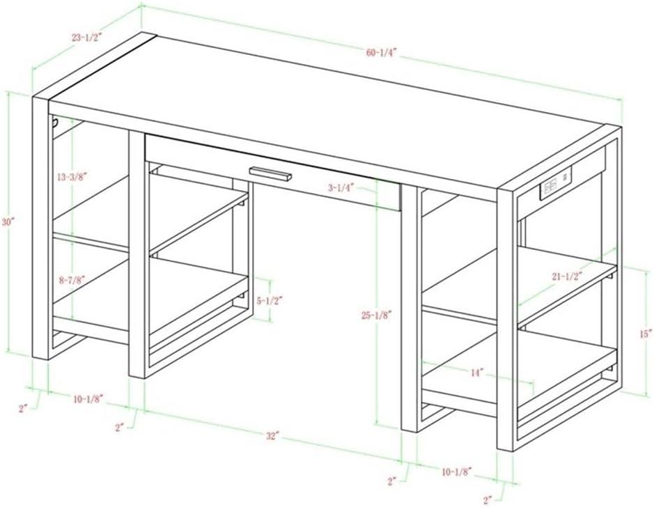 imageWalker Edison Industrial Wood Computer Writing Desk 4 Storage Shelves and Gaming Gamer Command Center Workstation Desk Home Office 60 Inch Dark WalnutDriftwood