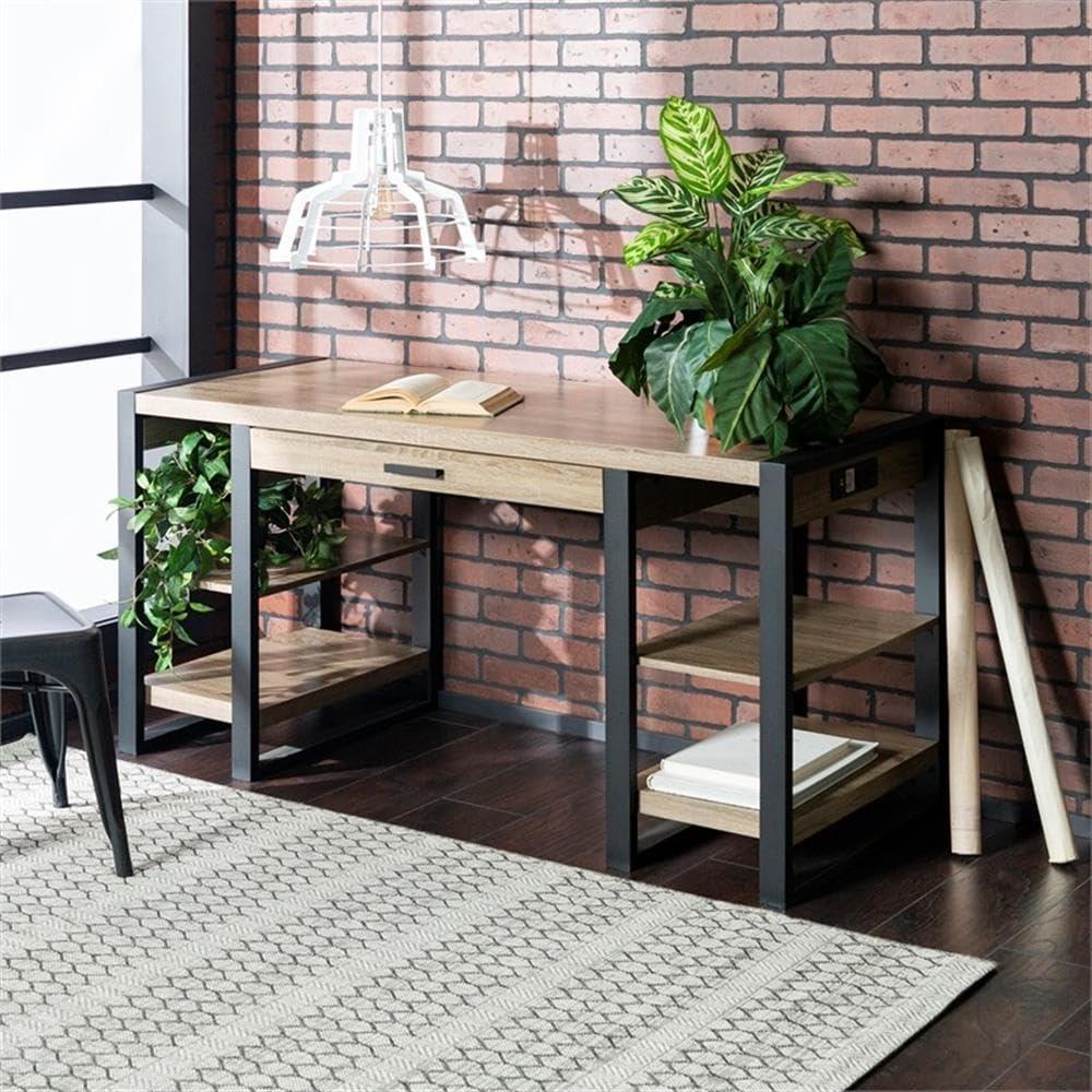 imageWalker Edison Industrial Wood Computer Writing Desk 4 Storage Shelves and Gaming Gamer Command Center Workstation Desk Home Office 60 Inch Dark WalnutDriftwood