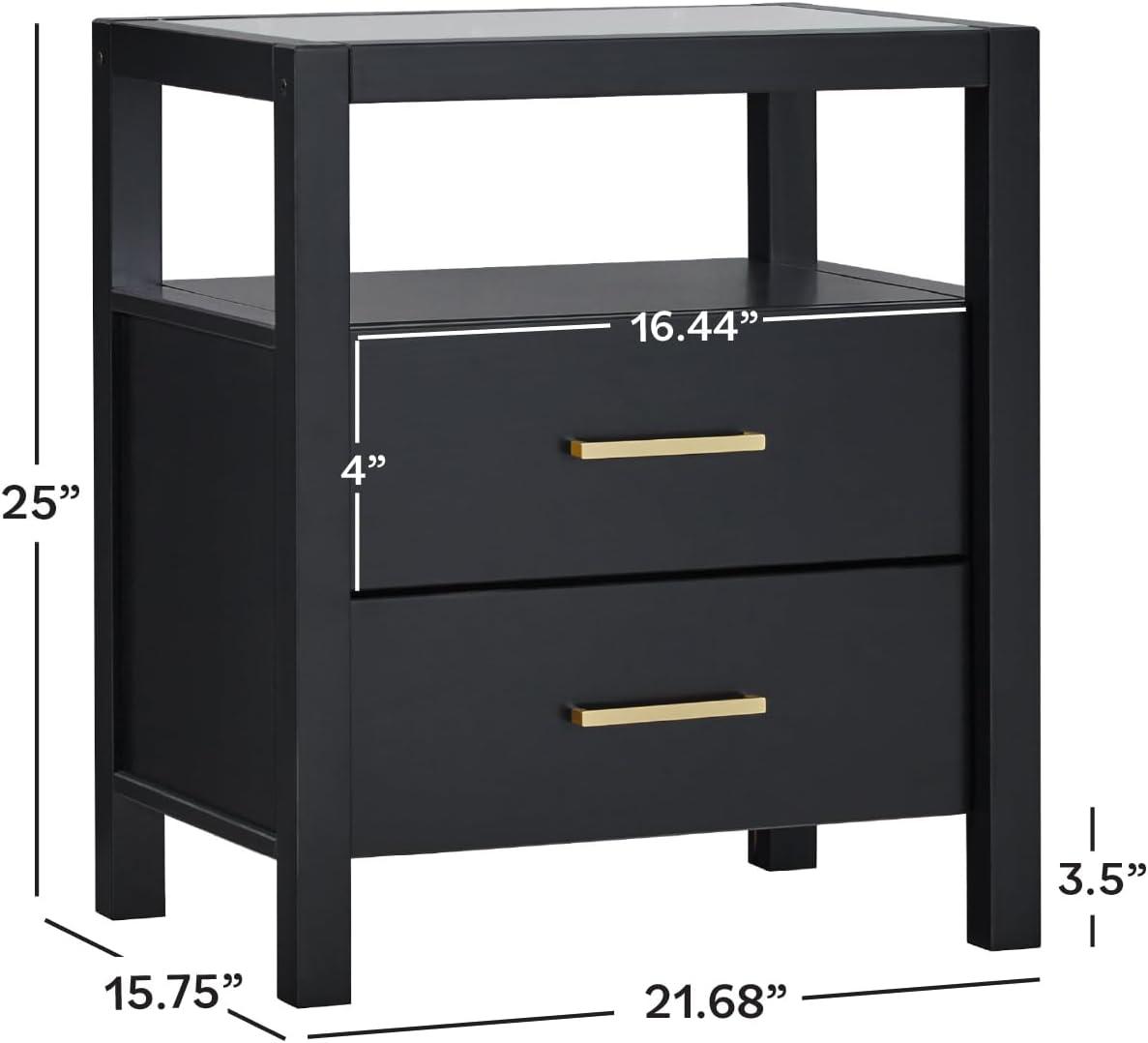imageWalker Edison Isla Modern Solid Wood 2 Drawer Nightstand Side Table with Glass Top 22 Inch BlackBlack
