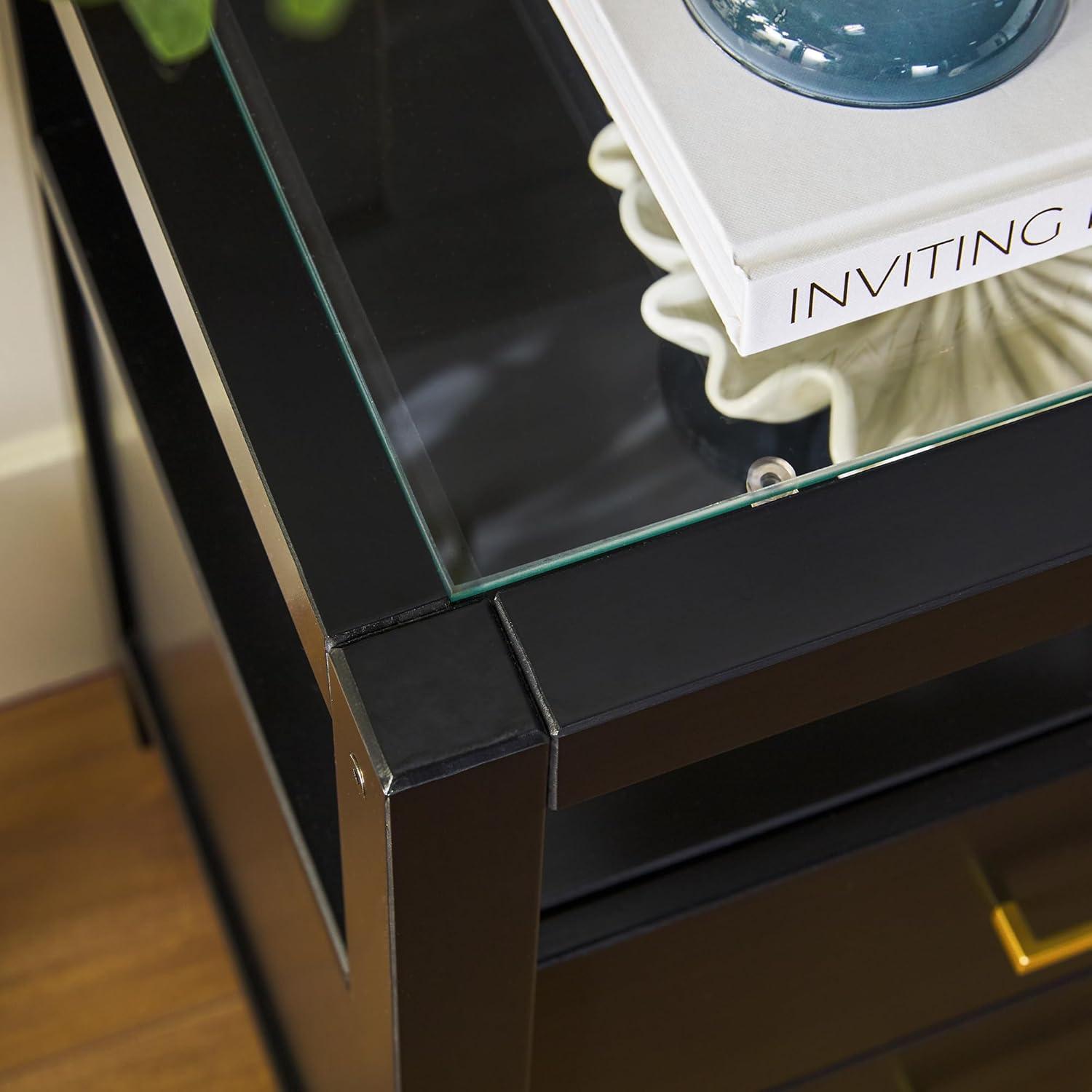 imageWalker Edison Isla Modern Solid Wood 2 Drawer Nightstand Side Table with Glass Top 22 Inch BlackBlack