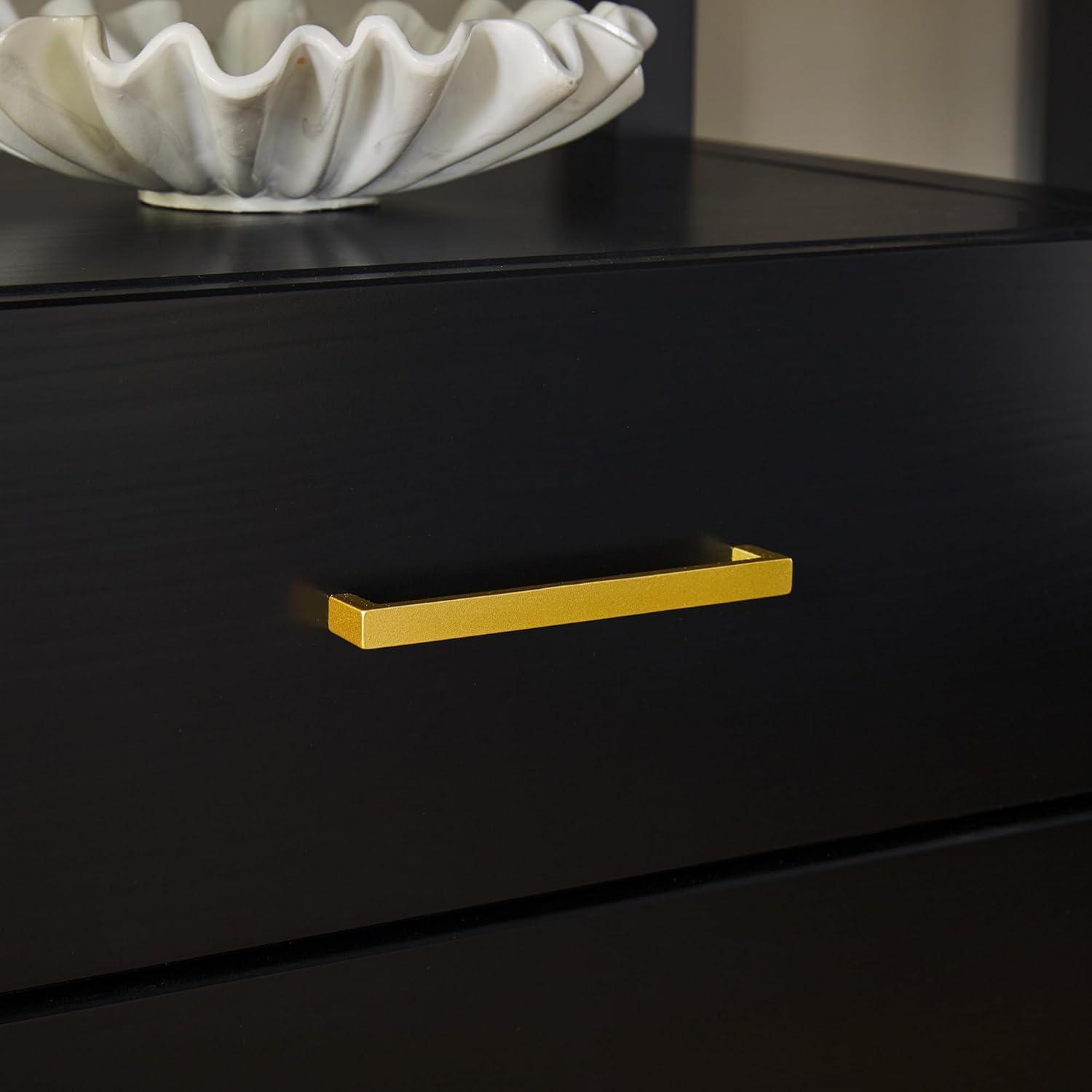 imageWalker Edison Isla Modern Solid Wood 2 Drawer Nightstand Side Table with Glass Top 22 Inch BlackBlack