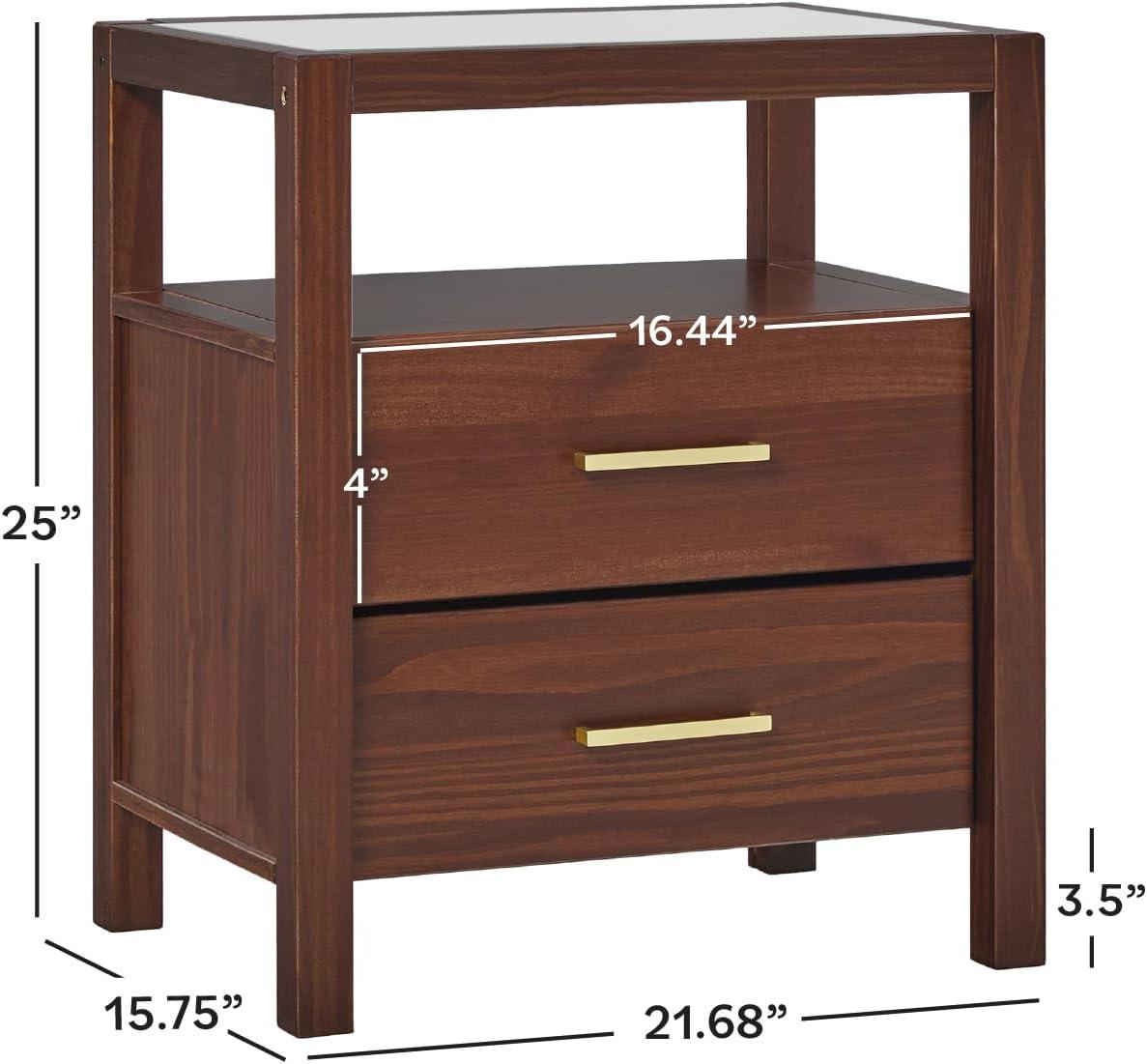 imageWalker Edison Isla Modern Solid Wood 2 Drawer Nightstand Side Table with Glass Top 22 Inch BlackWalnut