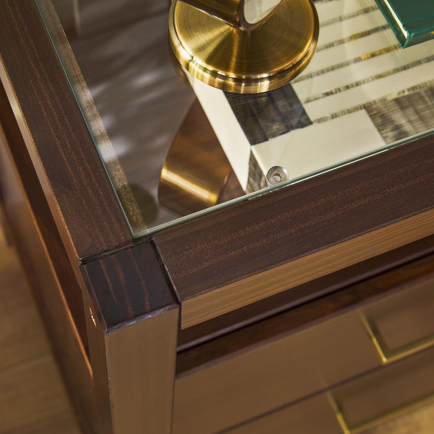 imageWalker Edison Isla Modern Solid Wood 2 Drawer Nightstand Side Table with Glass Top 22 Inch BlackWalnut