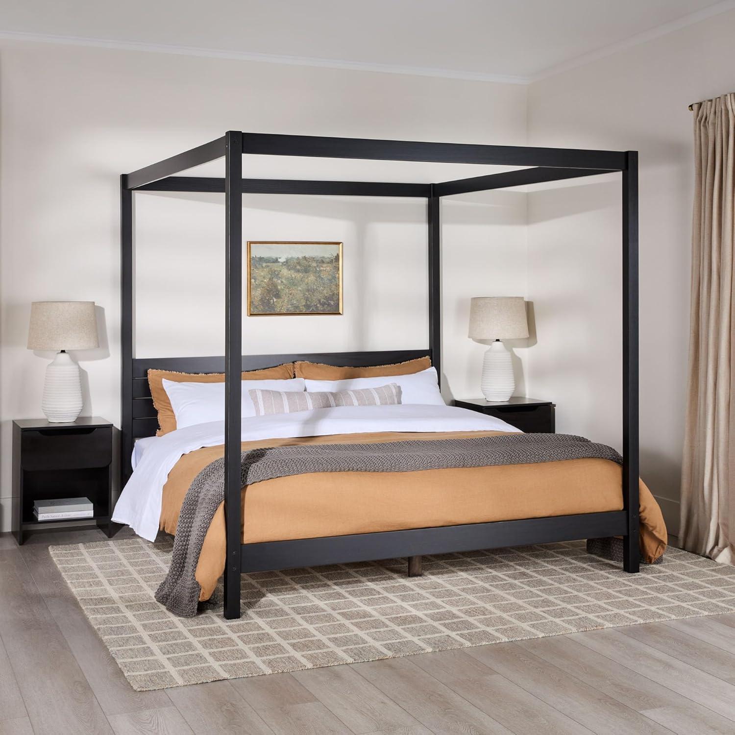 imageWalker Edison Isla Slatted Headboard Canopy Bedframe Queen BlackBlack