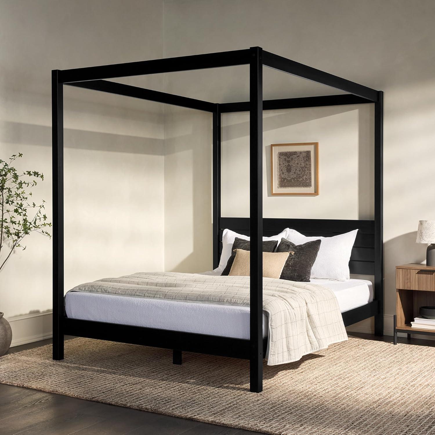 imageWalker Edison Isla Slatted Headboard Canopy Bedframe Queen BlackBlack