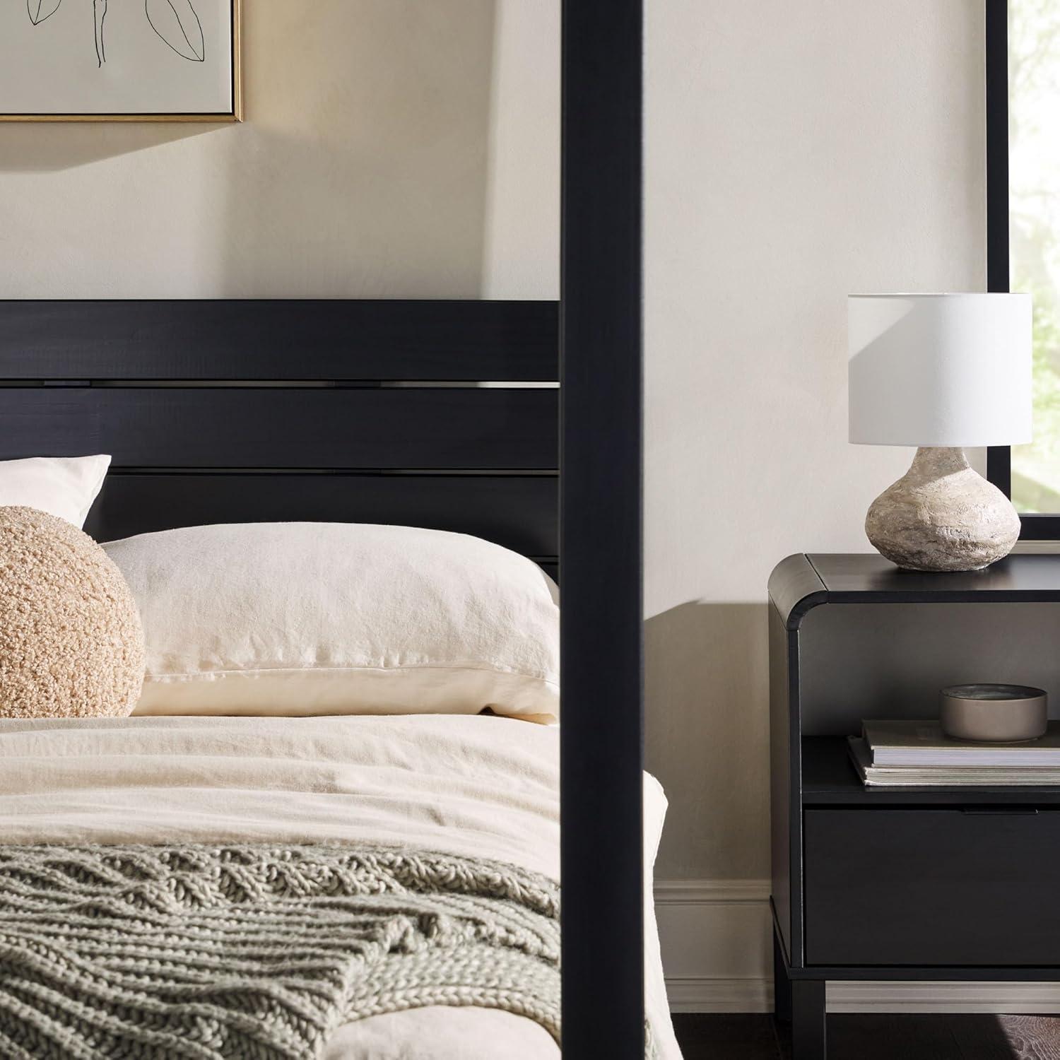 imageWalker Edison Isla Slatted Headboard Canopy Bedframe Queen BlackBlack