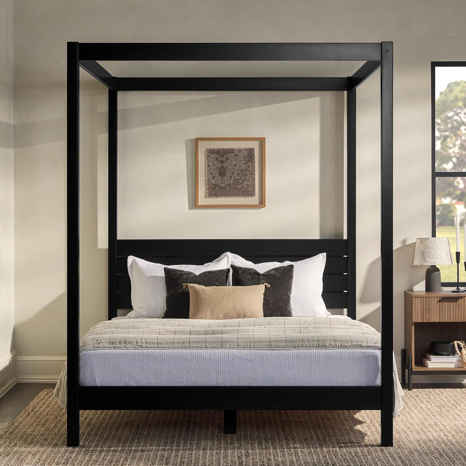 imageWalker Edison Isla Slatted Headboard Canopy Bedframe Queen BlackBlack