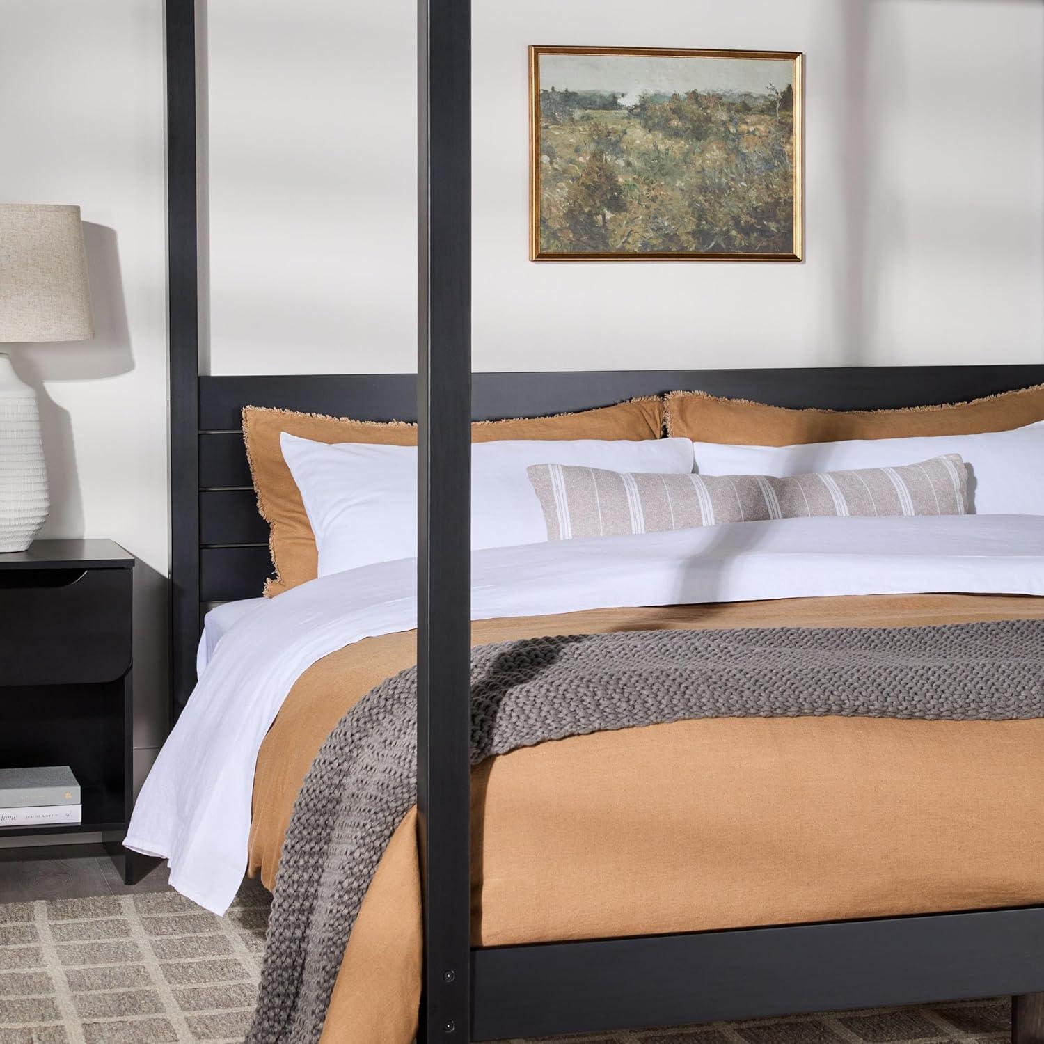 imageWalker Edison Isla Slatted Headboard Canopy Bedframe Queen BlackBlack