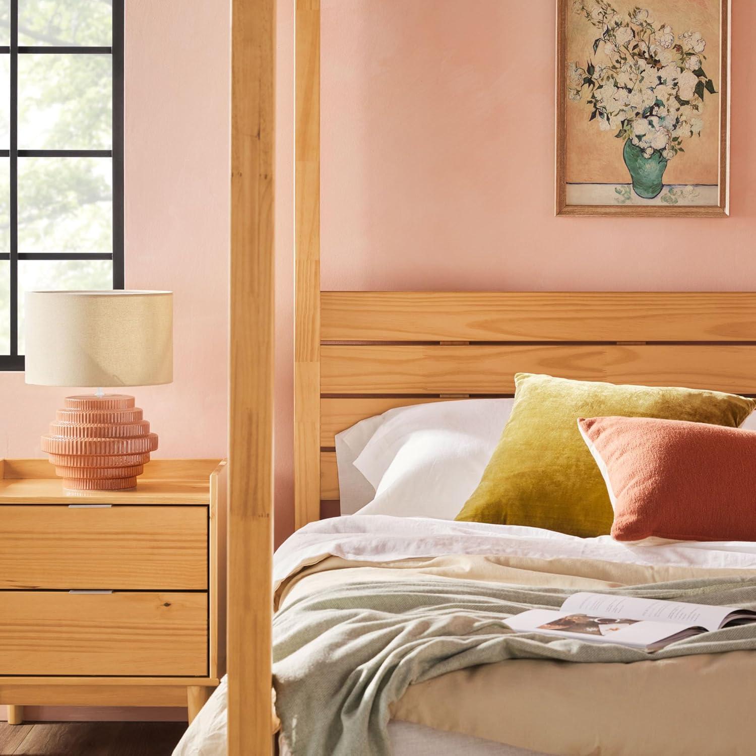 imageWalker Edison Isla Slatted Headboard Canopy Bedframe Queen BlackNatural Pine