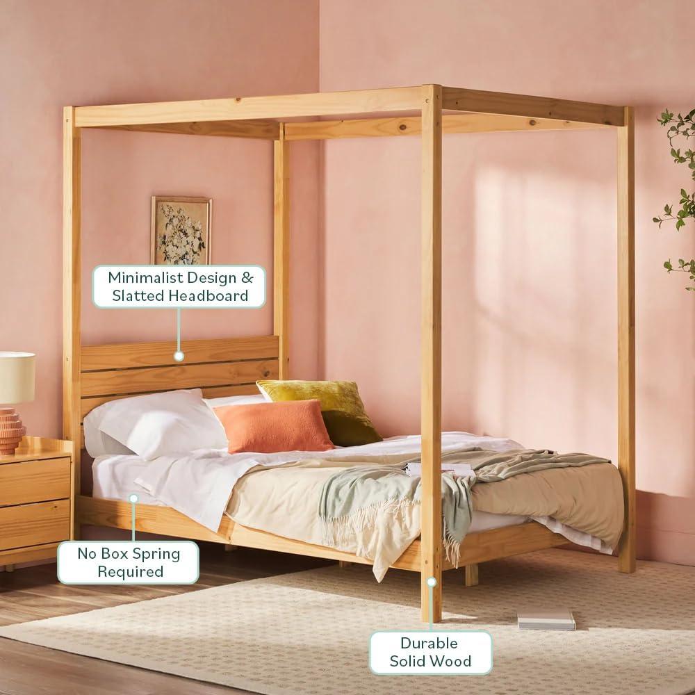 imageWalker Edison Isla Slatted Headboard Canopy Bedframe Queen BlackNatural Pine