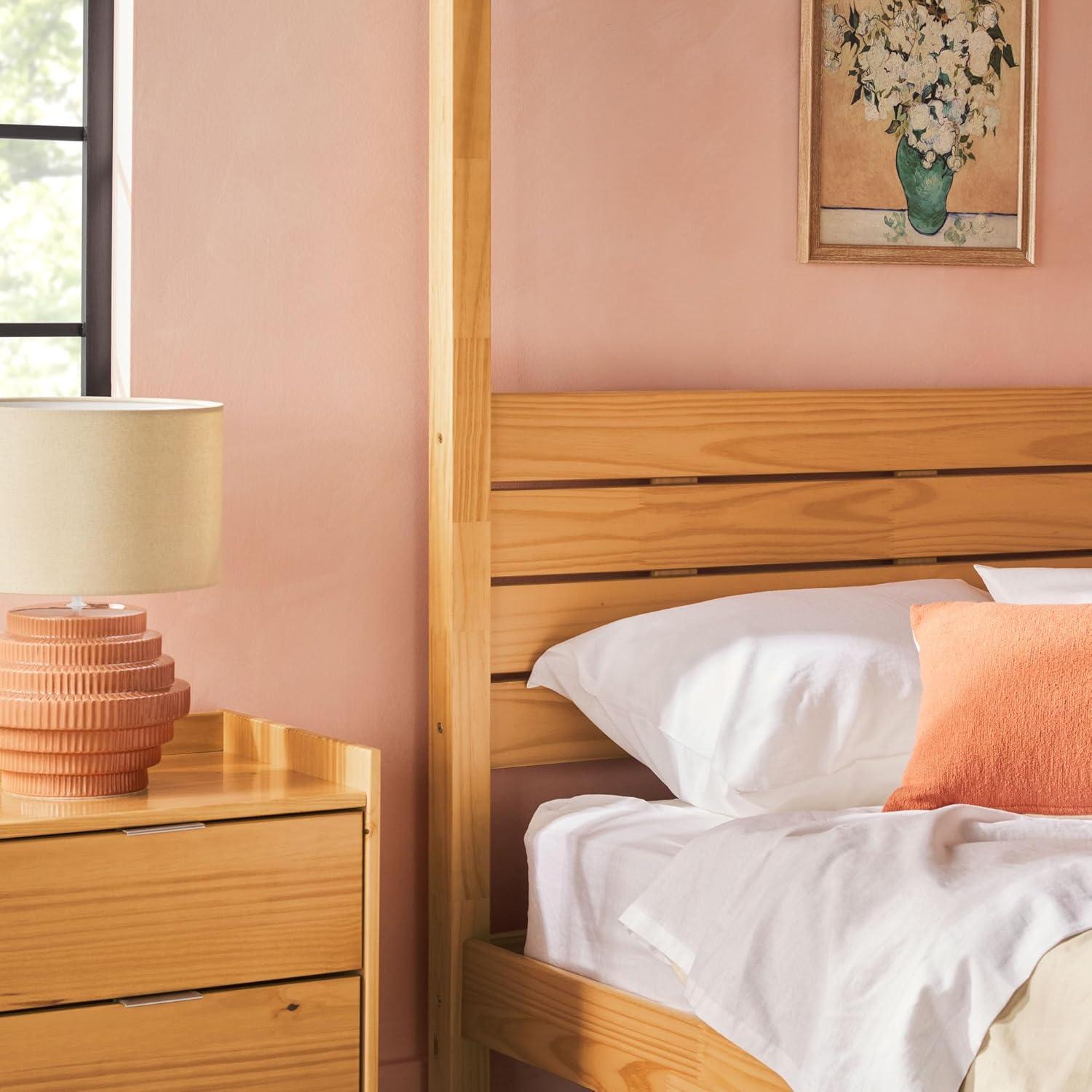 imageWalker Edison Isla Slatted Headboard Canopy Bedframe Queen BlackNatural Pine