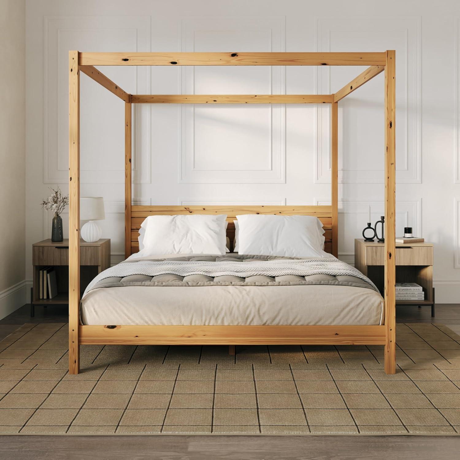 imageWalker Edison Isla Slatted Headboard Canopy Bedframe Queen BlackNatural Pine