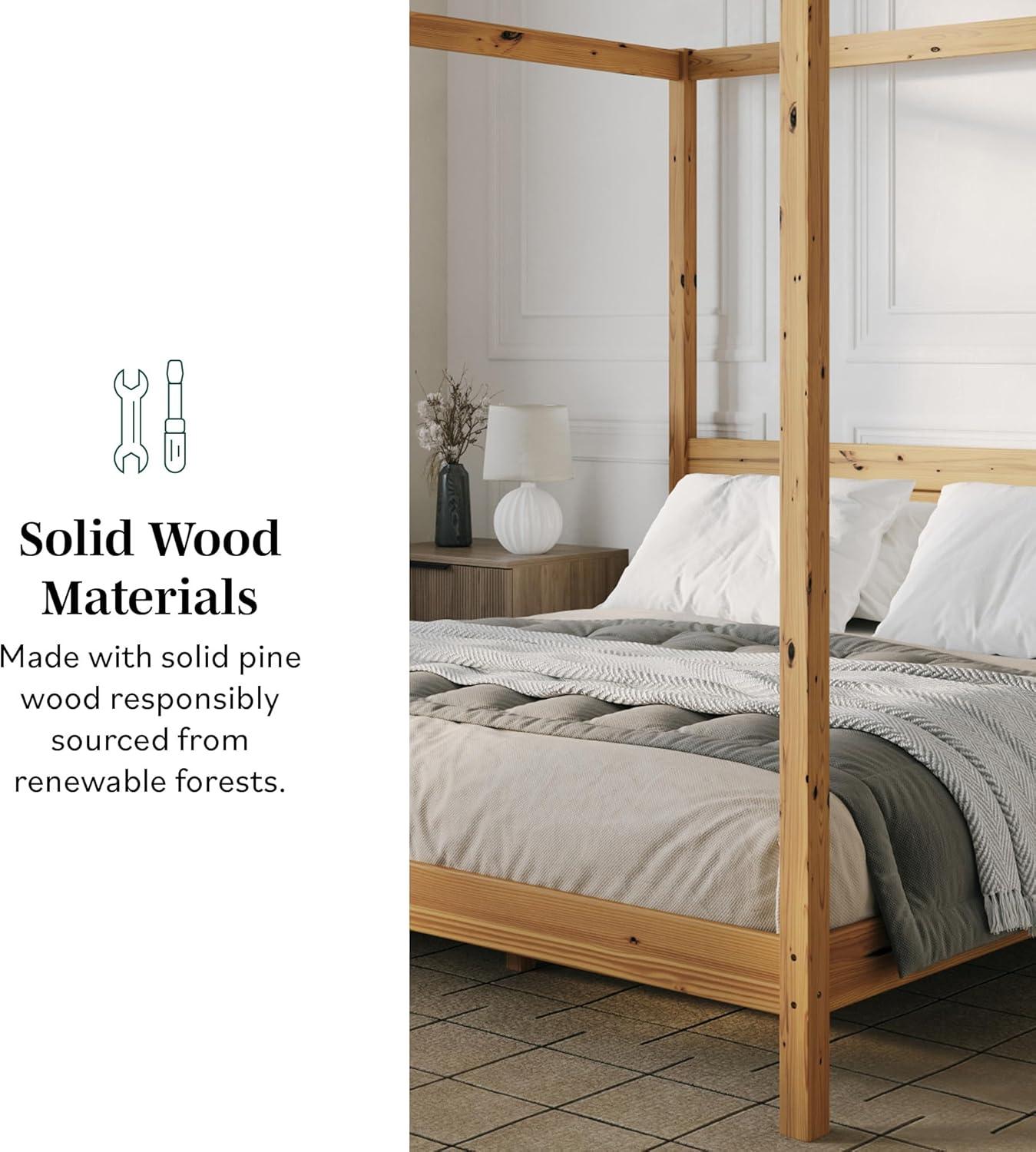 imageWalker Edison Isla Slatted Headboard Canopy Bedframe Queen BlackNatural Pine