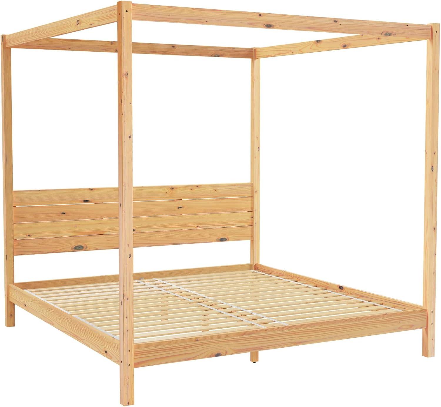 imageWalker Edison Isla Slatted Headboard Canopy Bedframe Queen BlackNatural Pine