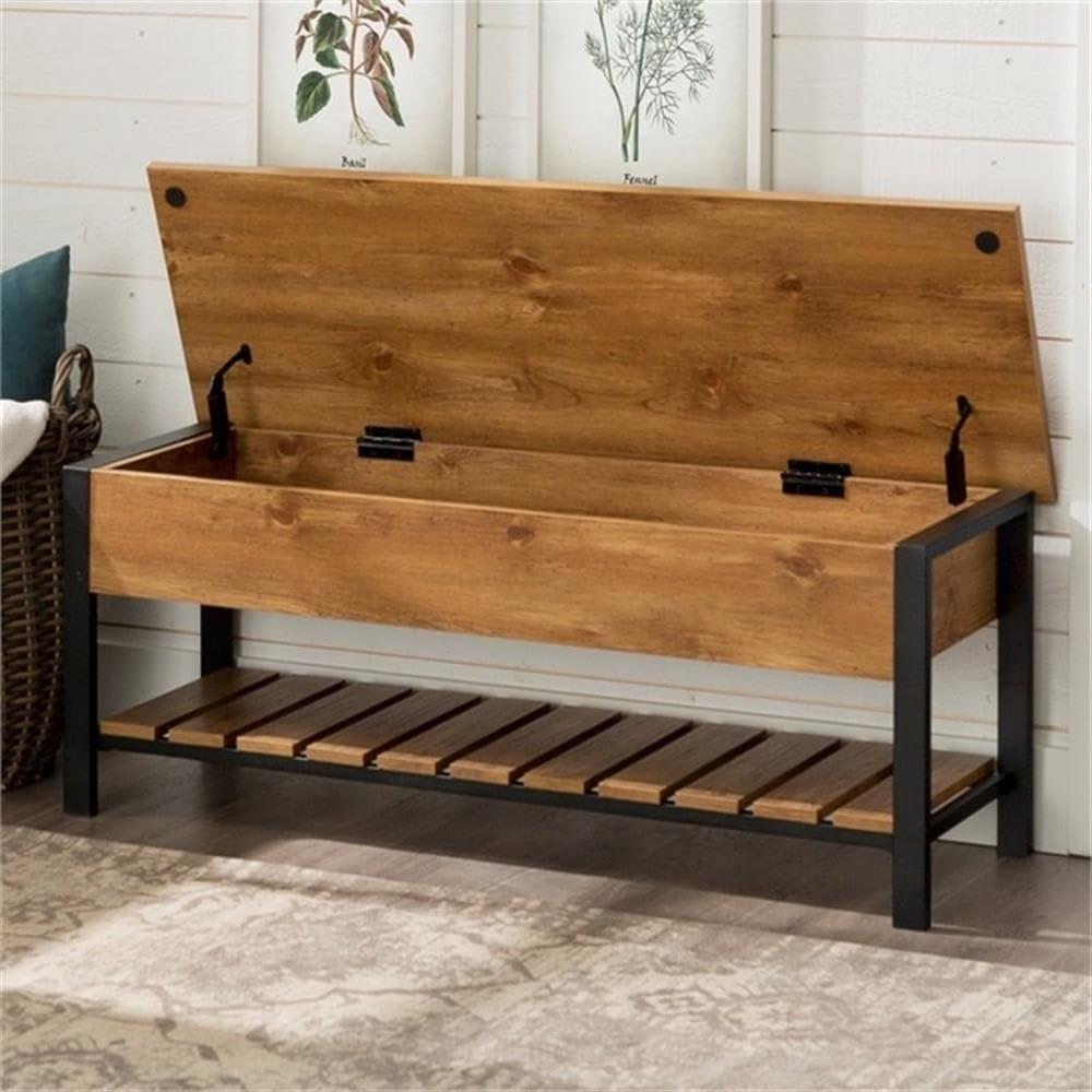 imageWalker Edison Julian Rustic Farmhouse Lift Top Entry Bench with Bottom Rack 48 Inch BarnwoodBarnwood
