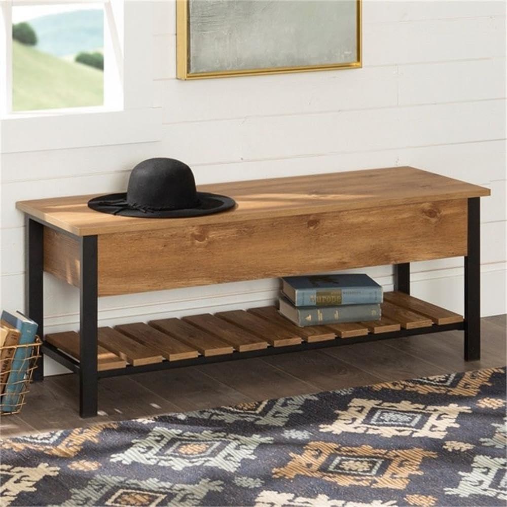 imageWalker Edison Julian Rustic Farmhouse Lift Top Entry Bench with Bottom Rack 48 Inch BarnwoodBarnwood