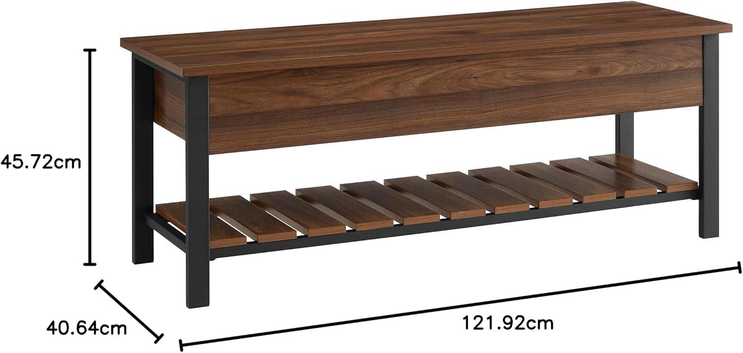 imageWalker Edison Julian Rustic Farmhouse Lift Top Entry Bench with Bottom Rack 48 Inch BarnwoodDark Walnut