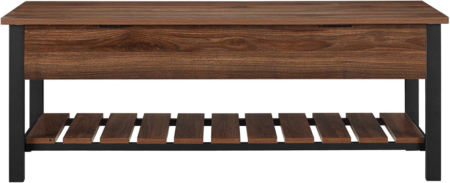 imageWalker Edison Julian Rustic Farmhouse Lift Top Entry Bench with Bottom Rack 48 Inch BarnwoodDark Walnut