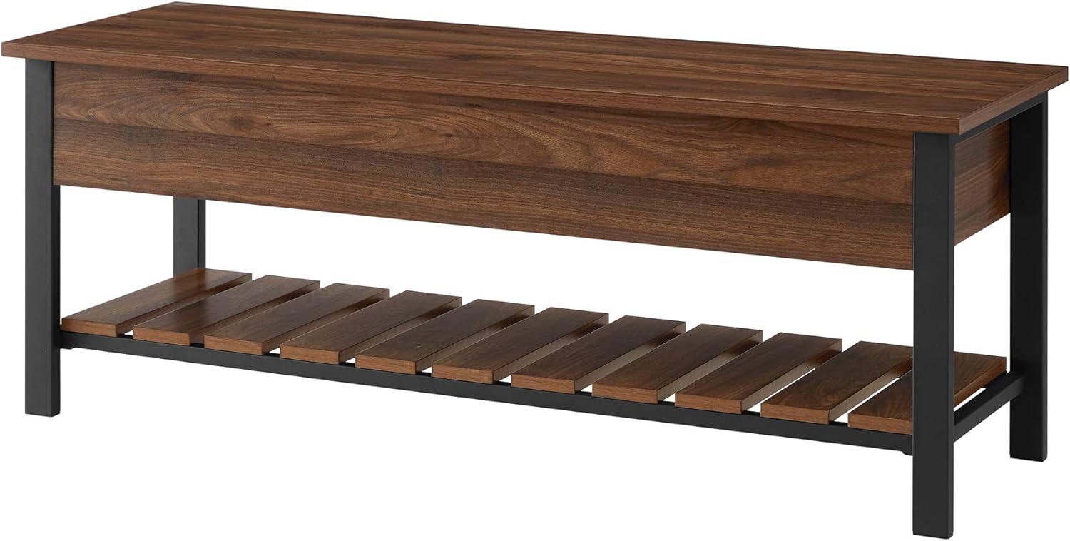 imageWalker Edison Julian Rustic Farmhouse Lift Top Entry Bench with Bottom Rack 48 Inch BarnwoodDark Walnut