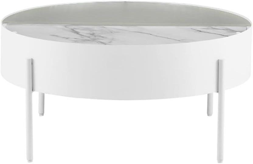 imageWalker Edison Katrina Contemporary Faux Drum Coffee Table with Sliding Top 33 Inch Calacatta MarbleCalacatta Marble